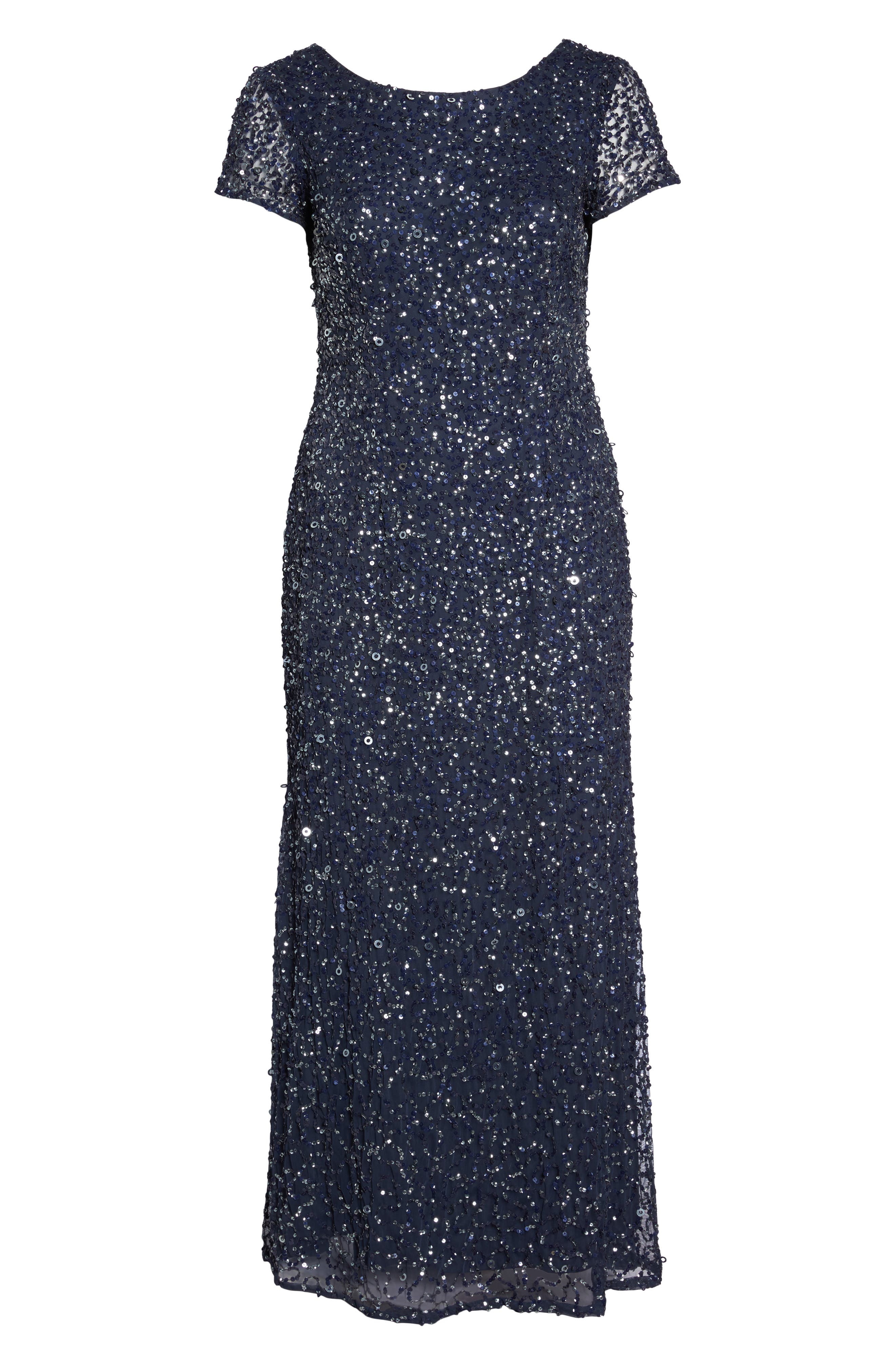 Plus Size Adrianna Papell Embellished Scoop Back Gown, Blue