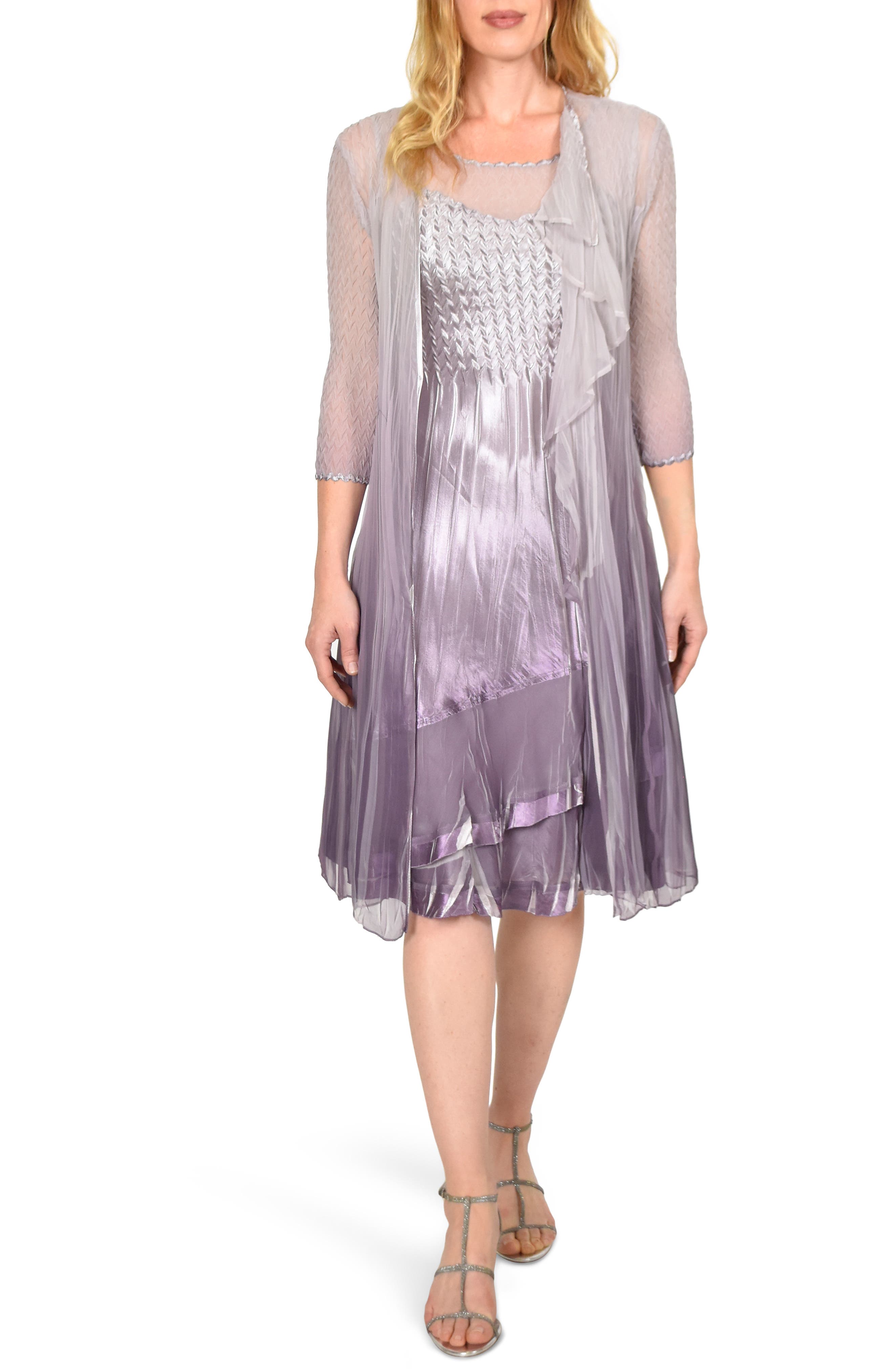 Petite Komorav Charmeuse Dress With Cascade Jacket, Purple
