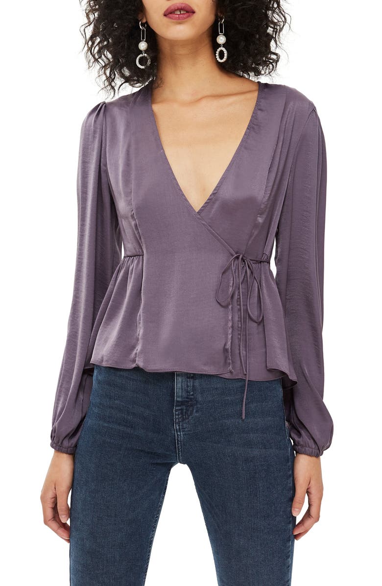 Florence Wrap Blouse, Main, color, GUNMETAL