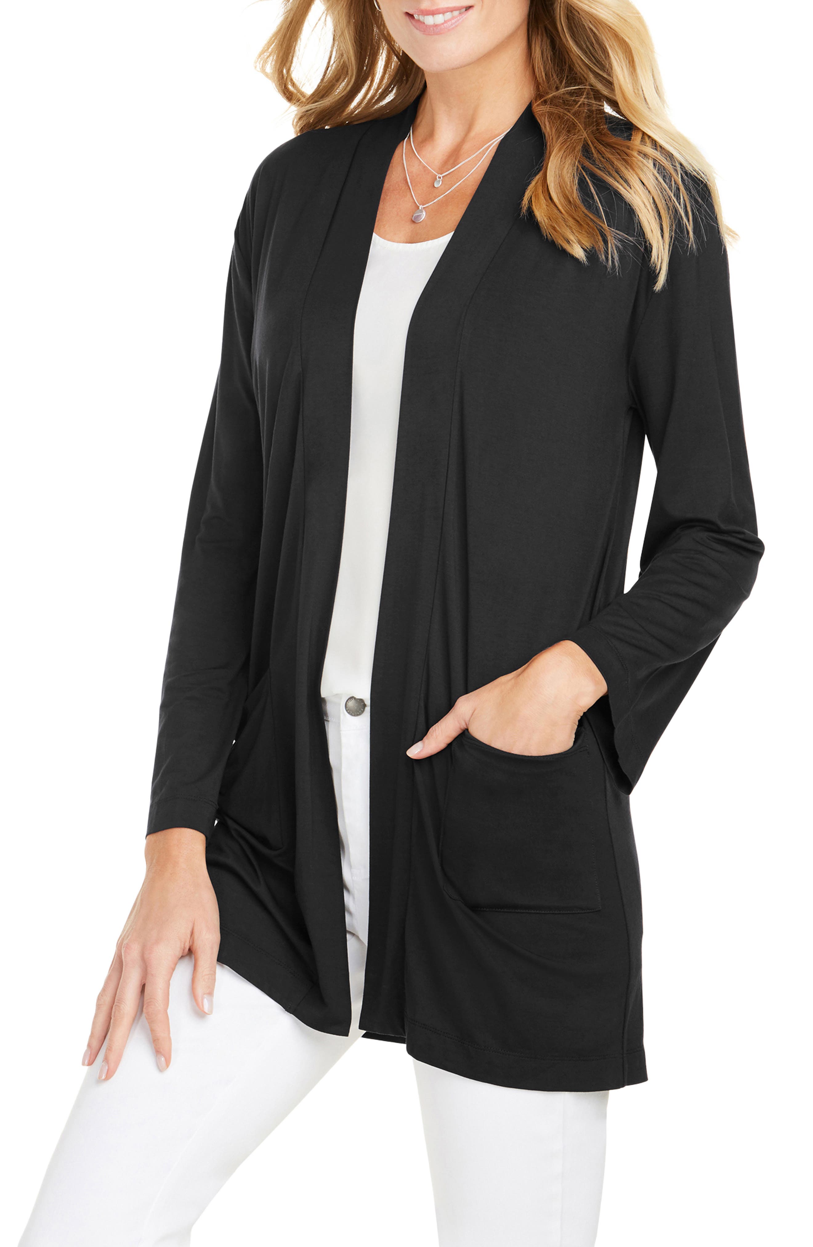 Foxcroft Lessie Jersey Knit Open Front Cardigan, Black