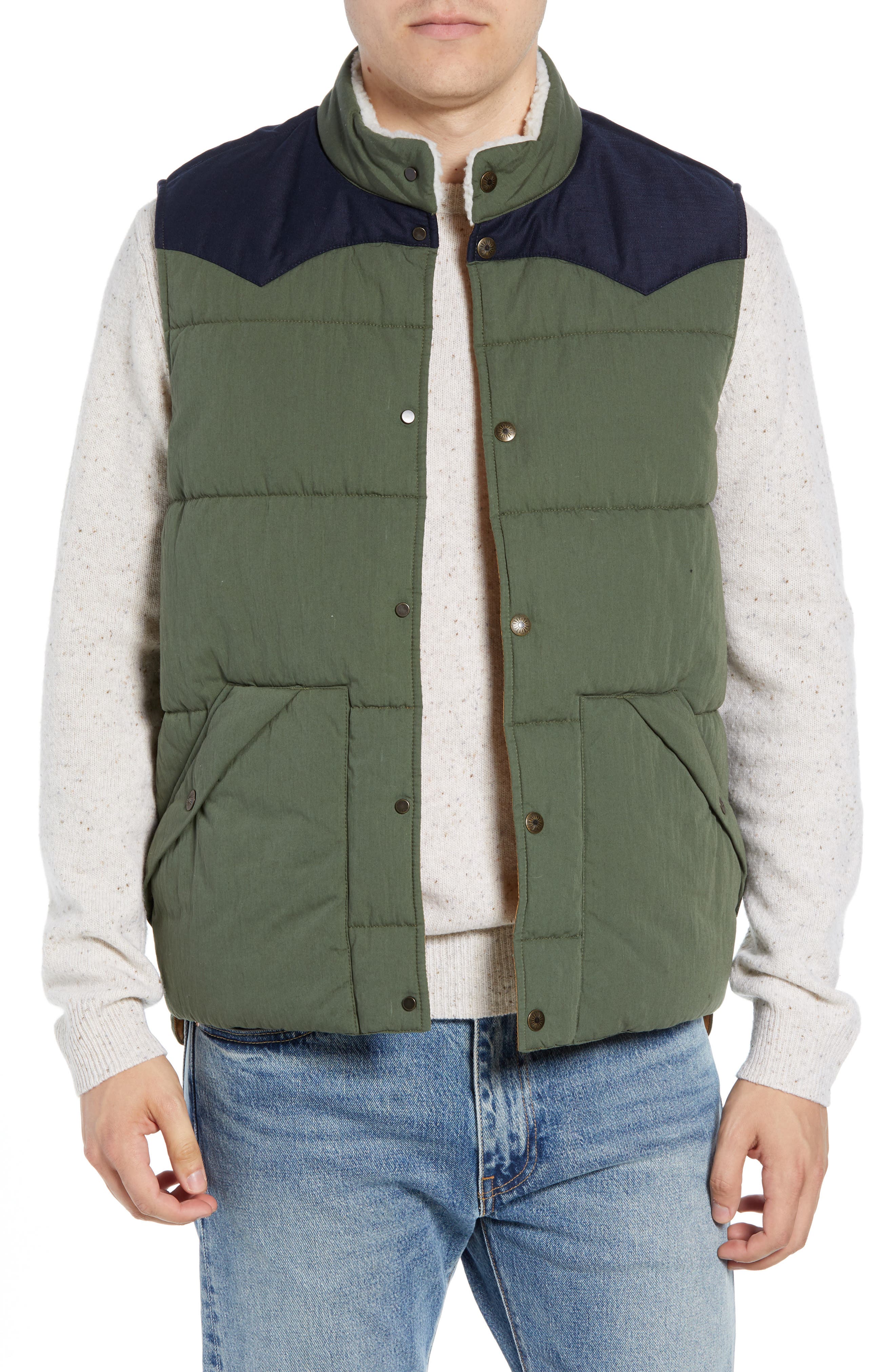Faherty Quilted Western Vest, Green