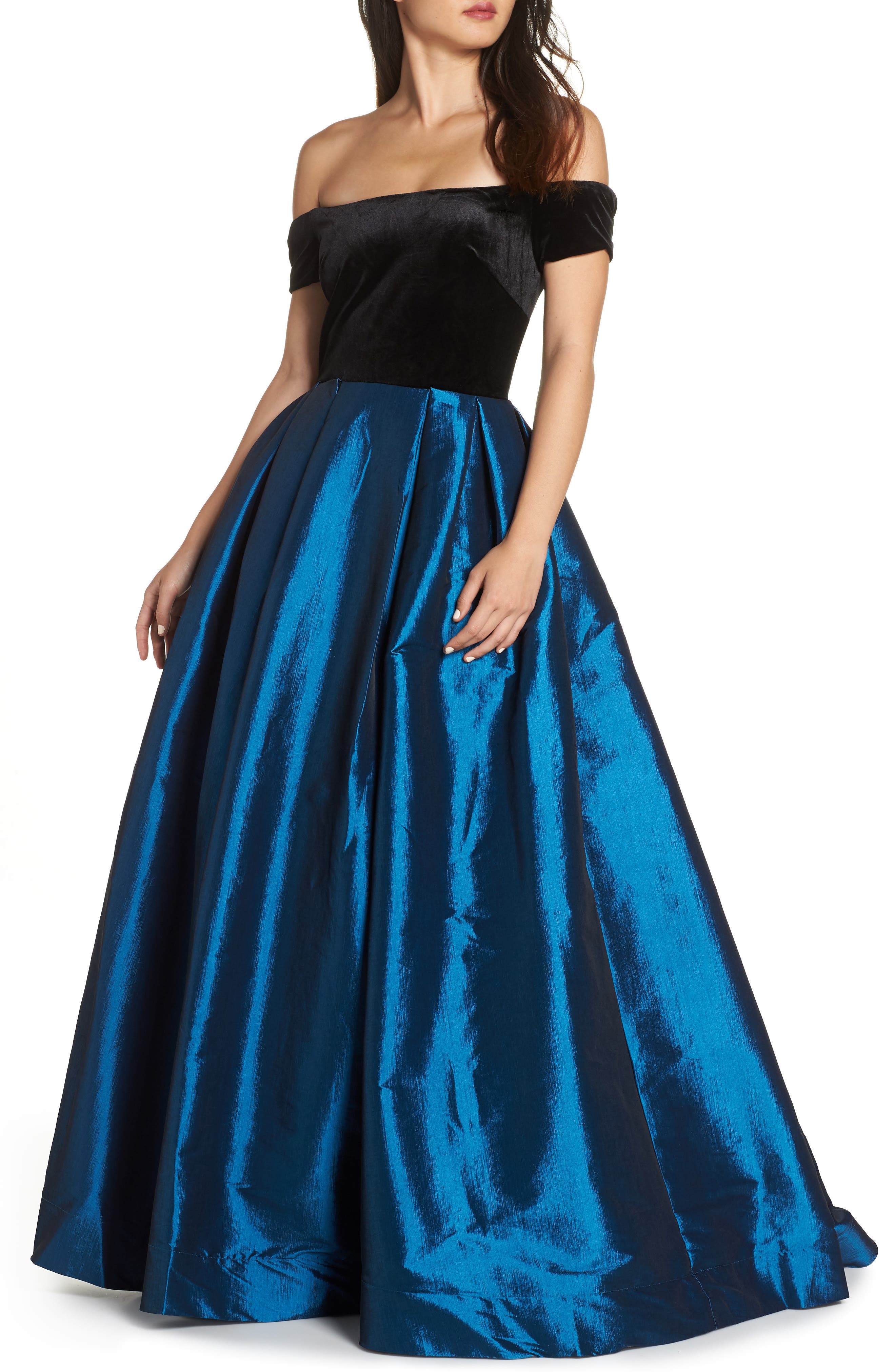 MAC Duggal Off The Shoulder Velvet & Taffeta Ballgown