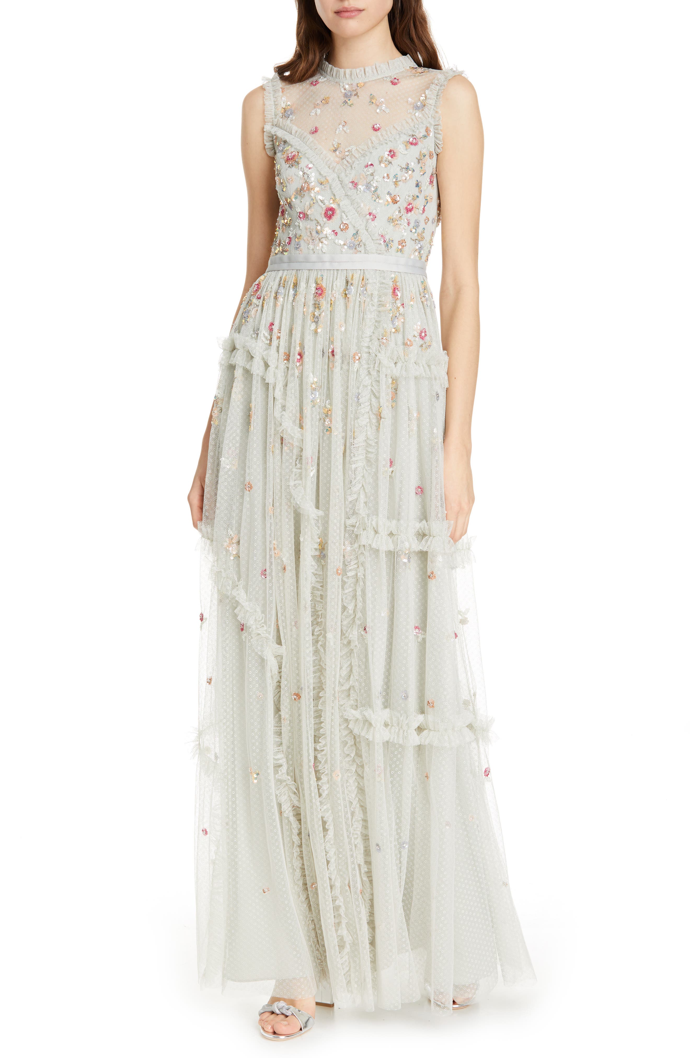 Needle & Thread Shimmer Floral Evening Dress, Green