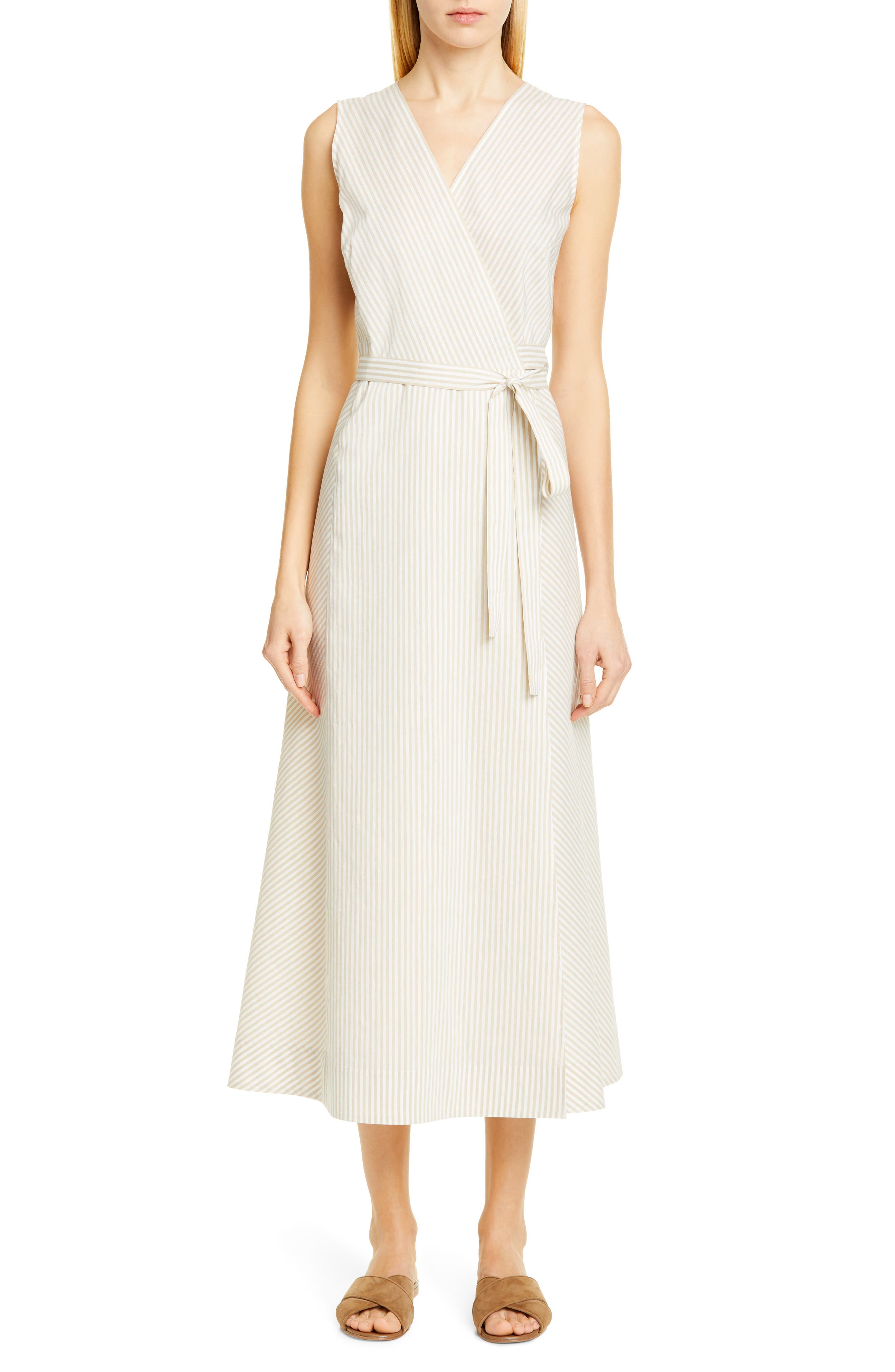 Lafayette 148 New York Siri Midi Wrap Dress, Beige