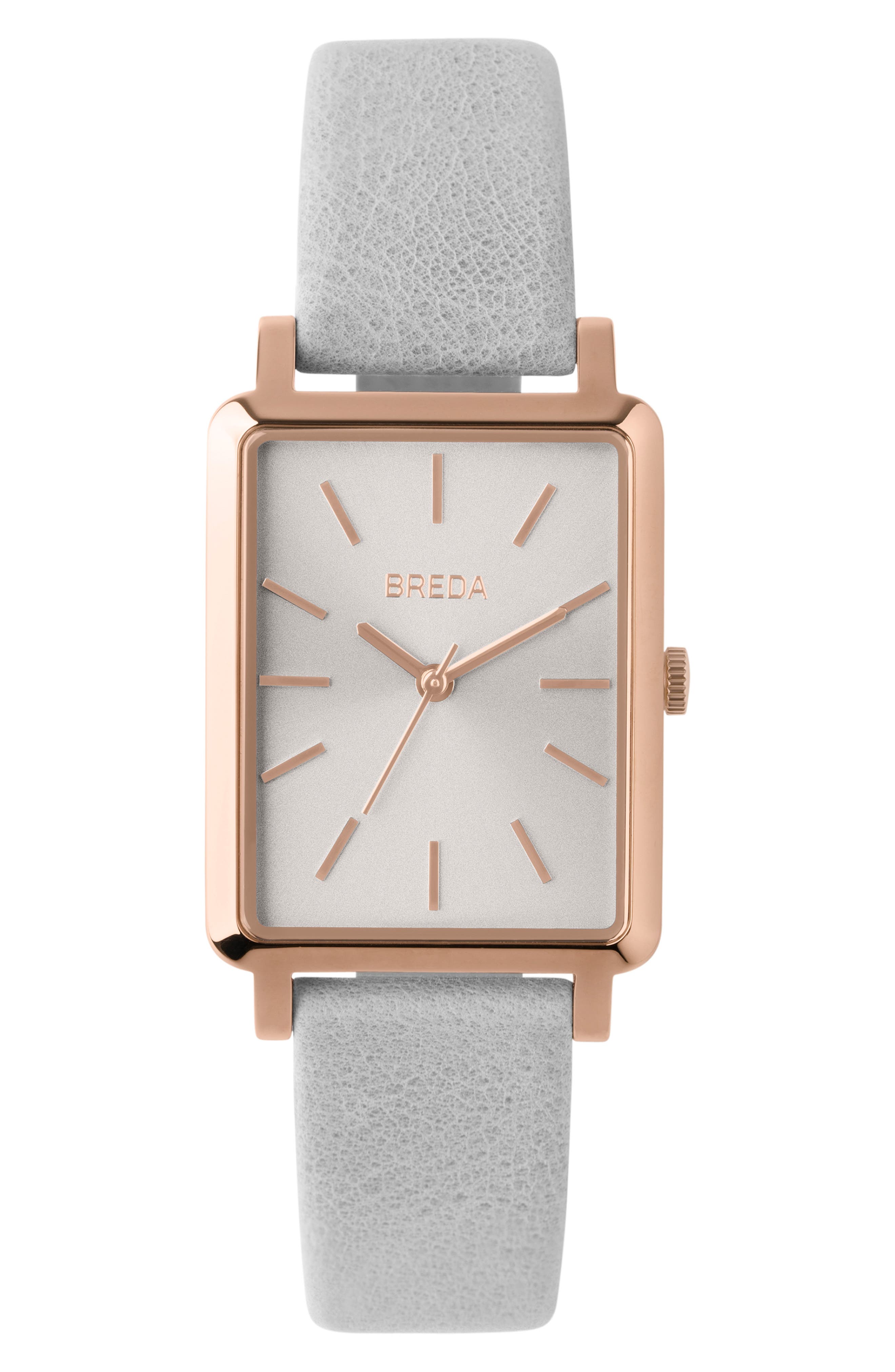 Breda Baer Rectangular Leather Strap Watch, 2m