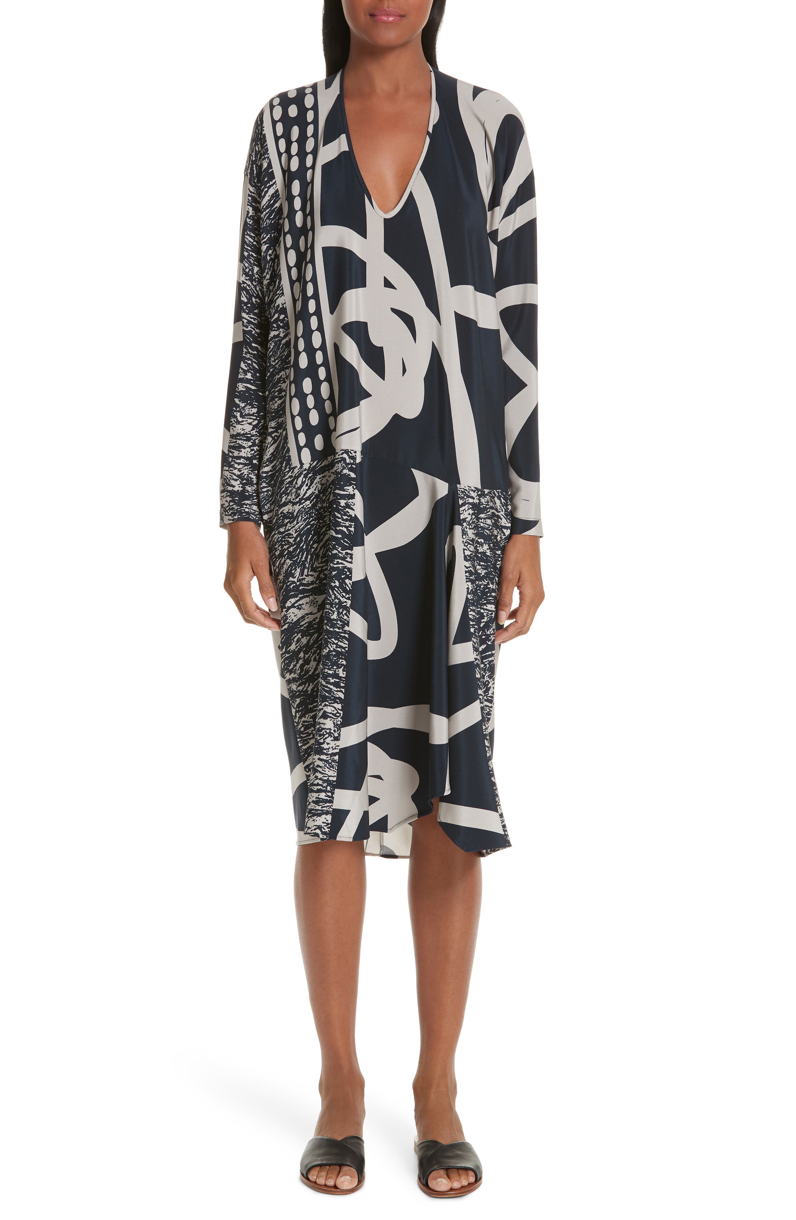 Zero + Maria Cornejo Greige Print Stretch Silk Dress, Blue