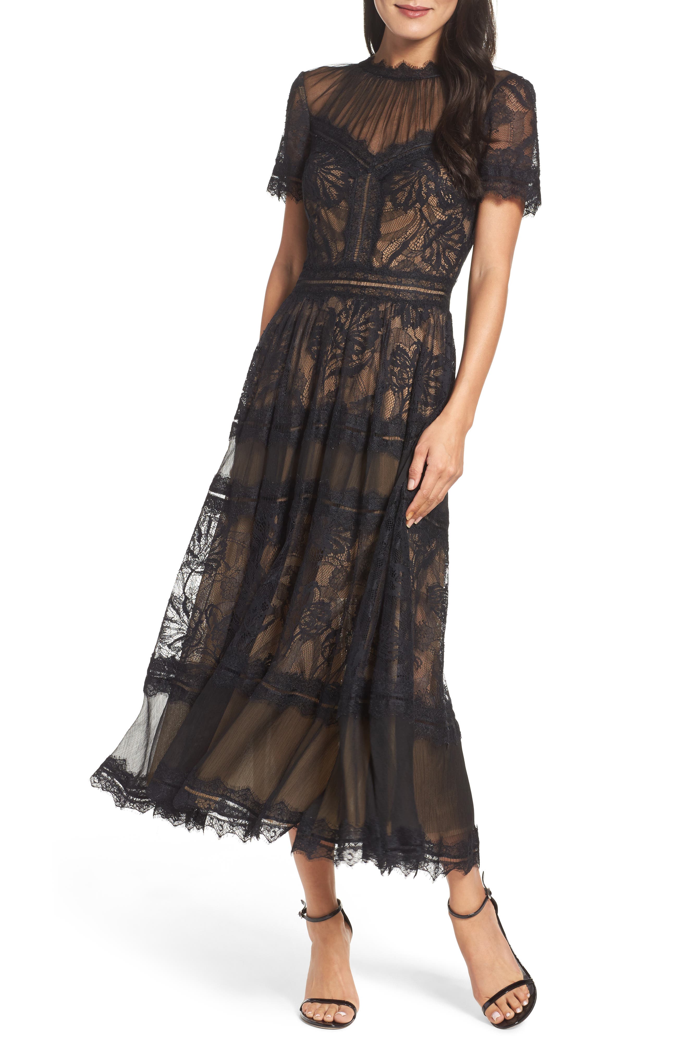 Tadashi Shoji Lace Midi Dress, Black