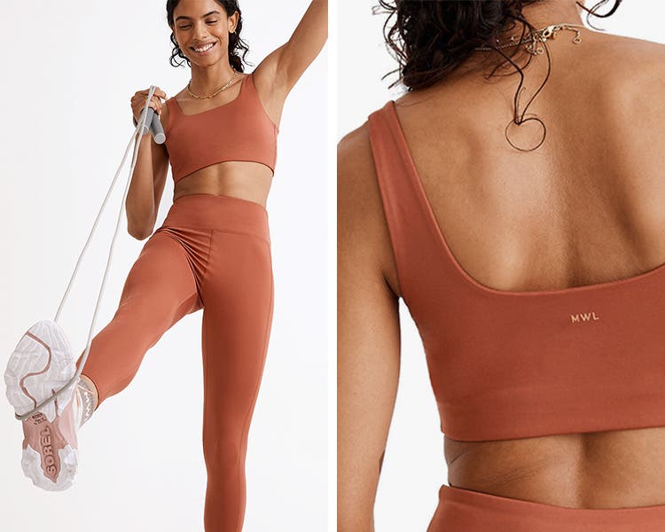 red orange nike sports bra and flat tummy