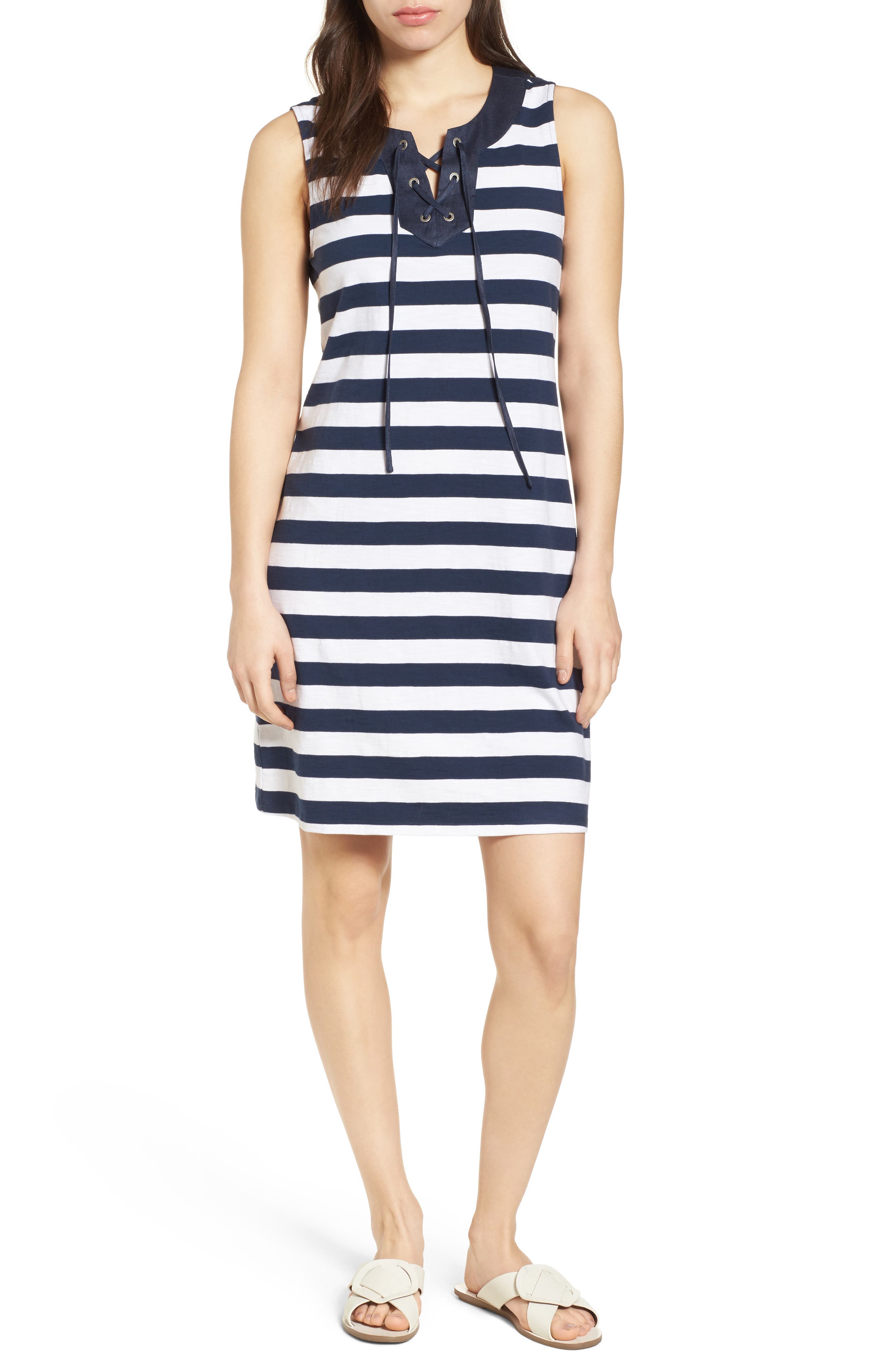 Tommy Bahama Stripe Right Lace-Up Stretch Cotton Dress