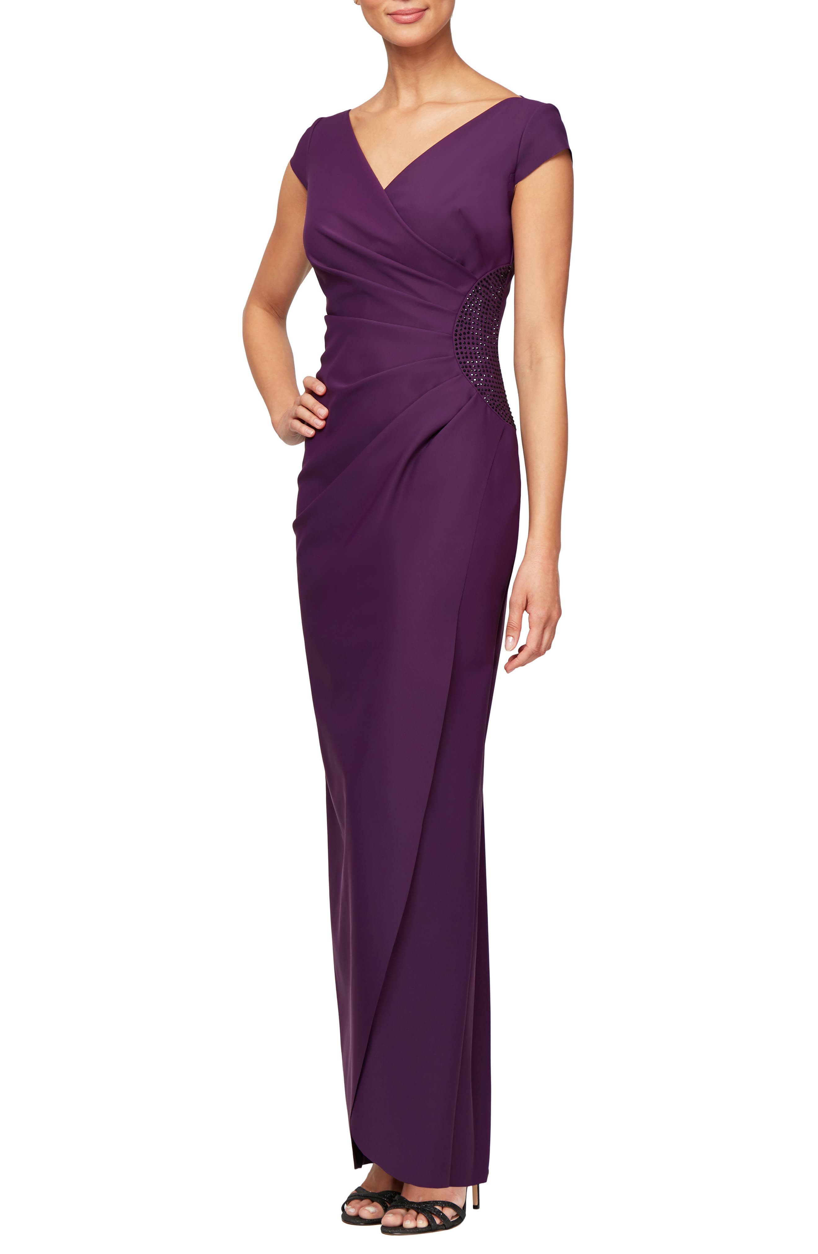 Petite Alex Evenings Embellished Jersey Column Gown, Purple