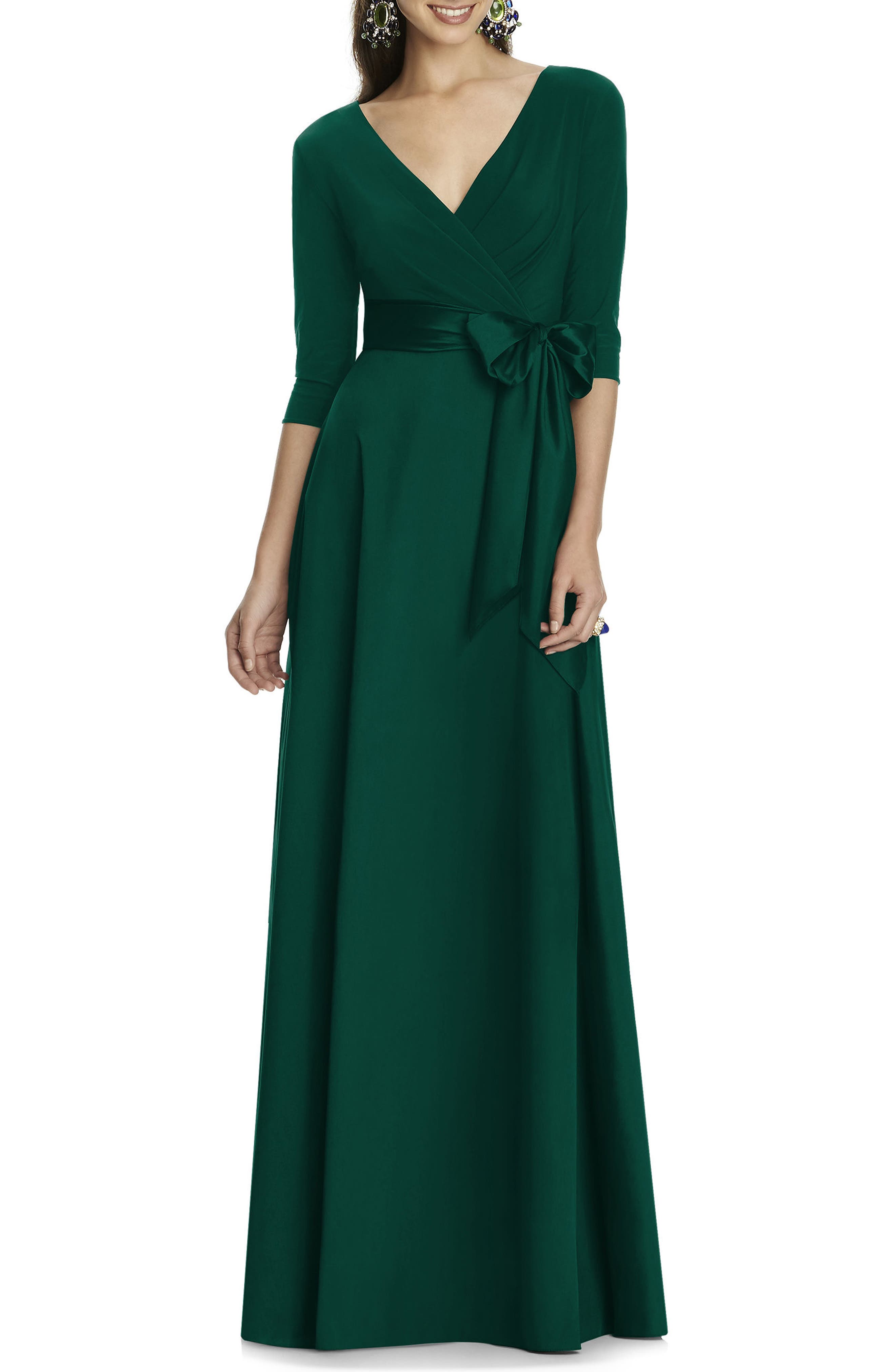Alfred Sung Jersey & Mikado A-Line Gown, Green