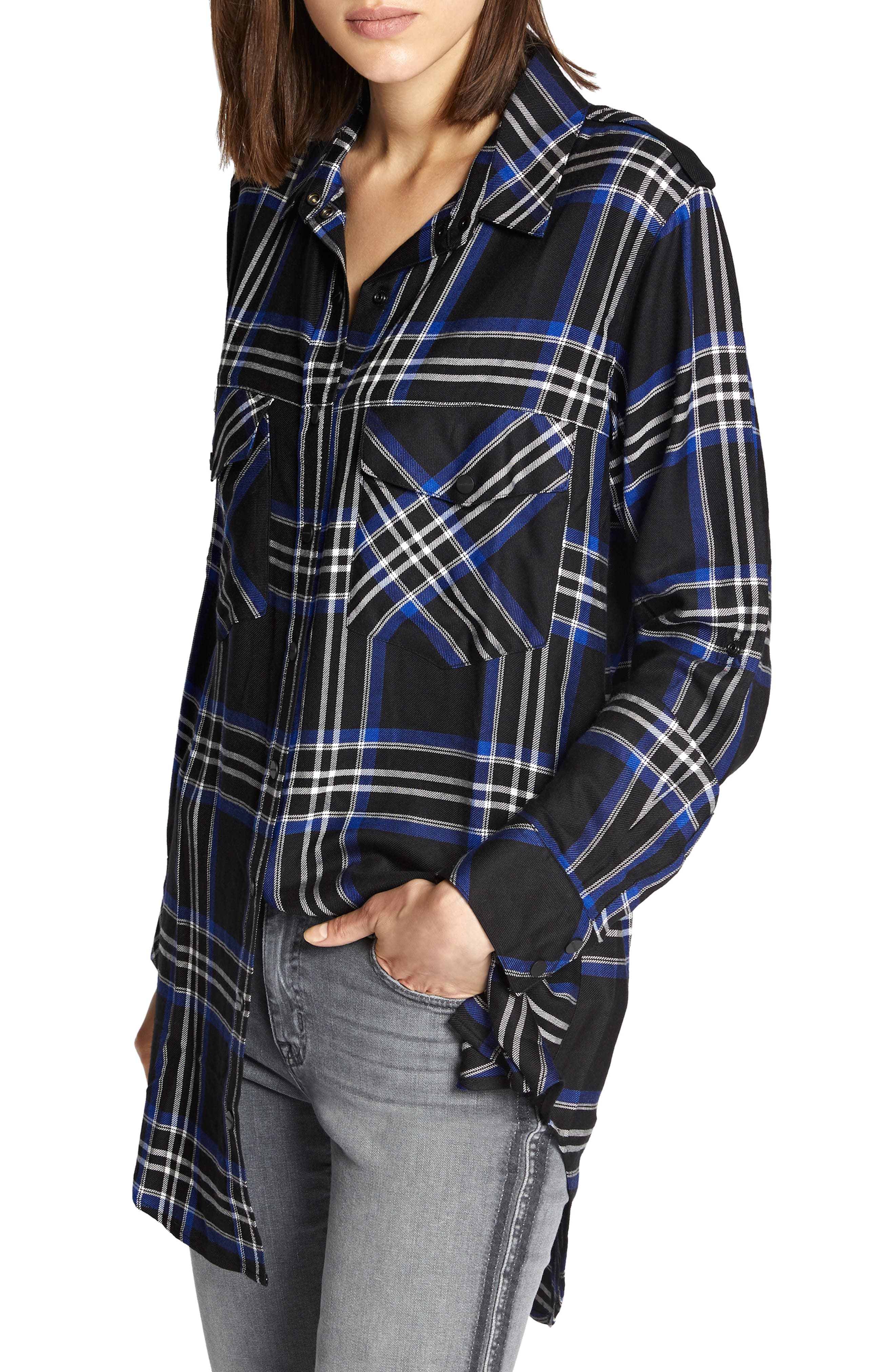 Sanctuary Main Street Plaid Boyfriend Tunic Shirt, Black