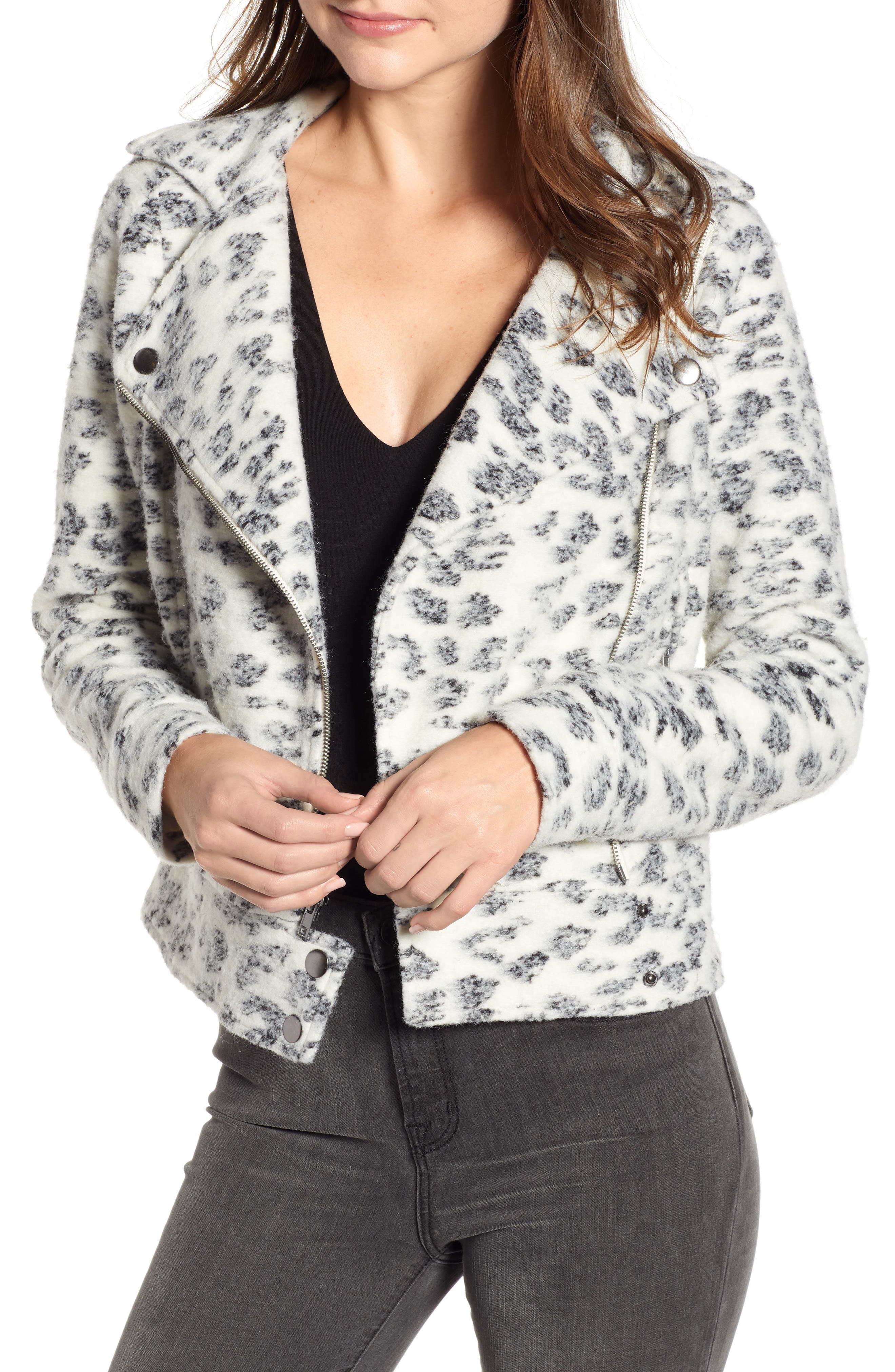 Cupcakes And Cashmere Leopard Fleece Moto Jacket, White