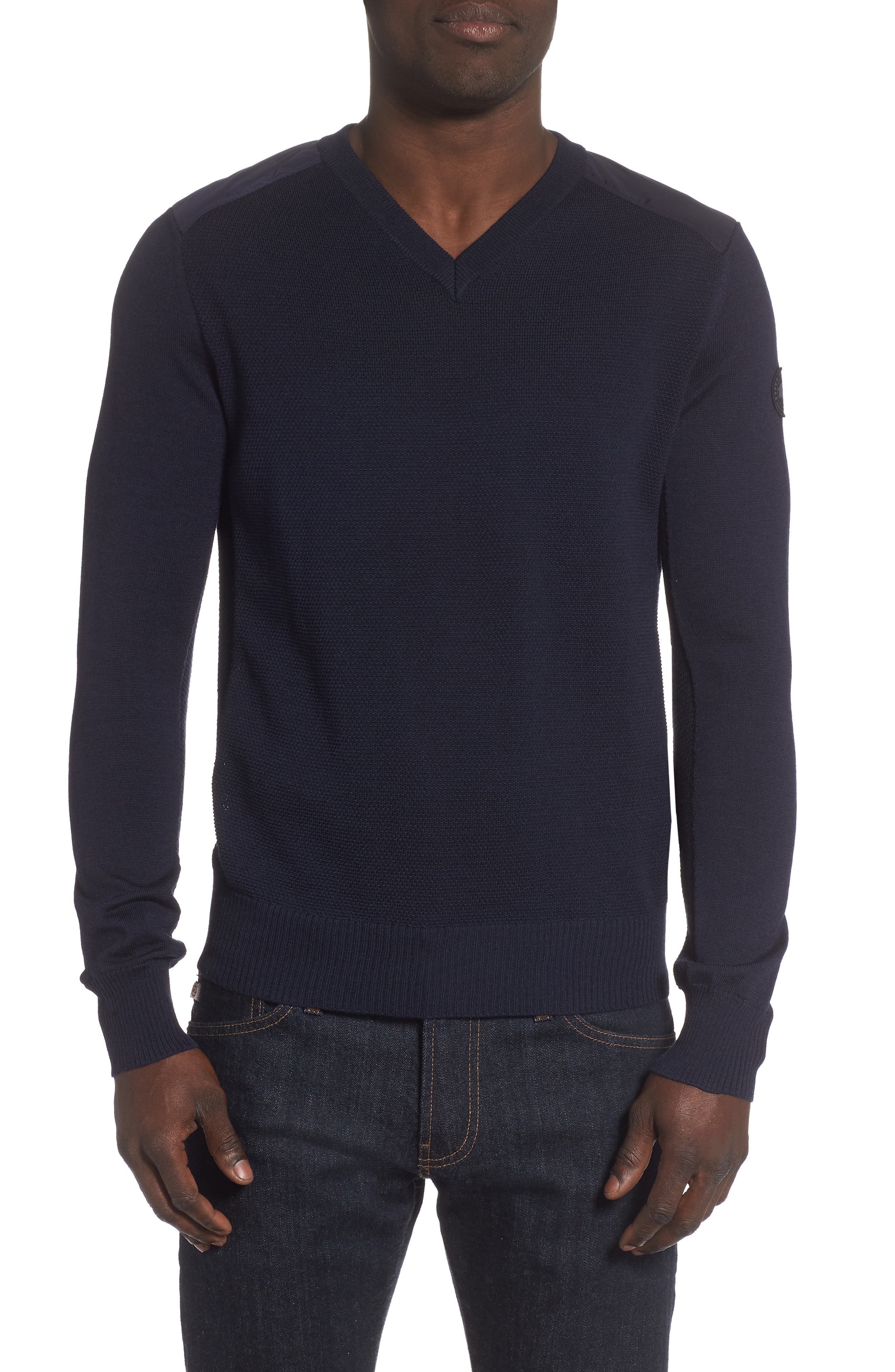 Canada Goose Mcleod V-Neck Regular Fit Merino Wool Sweater, Blue