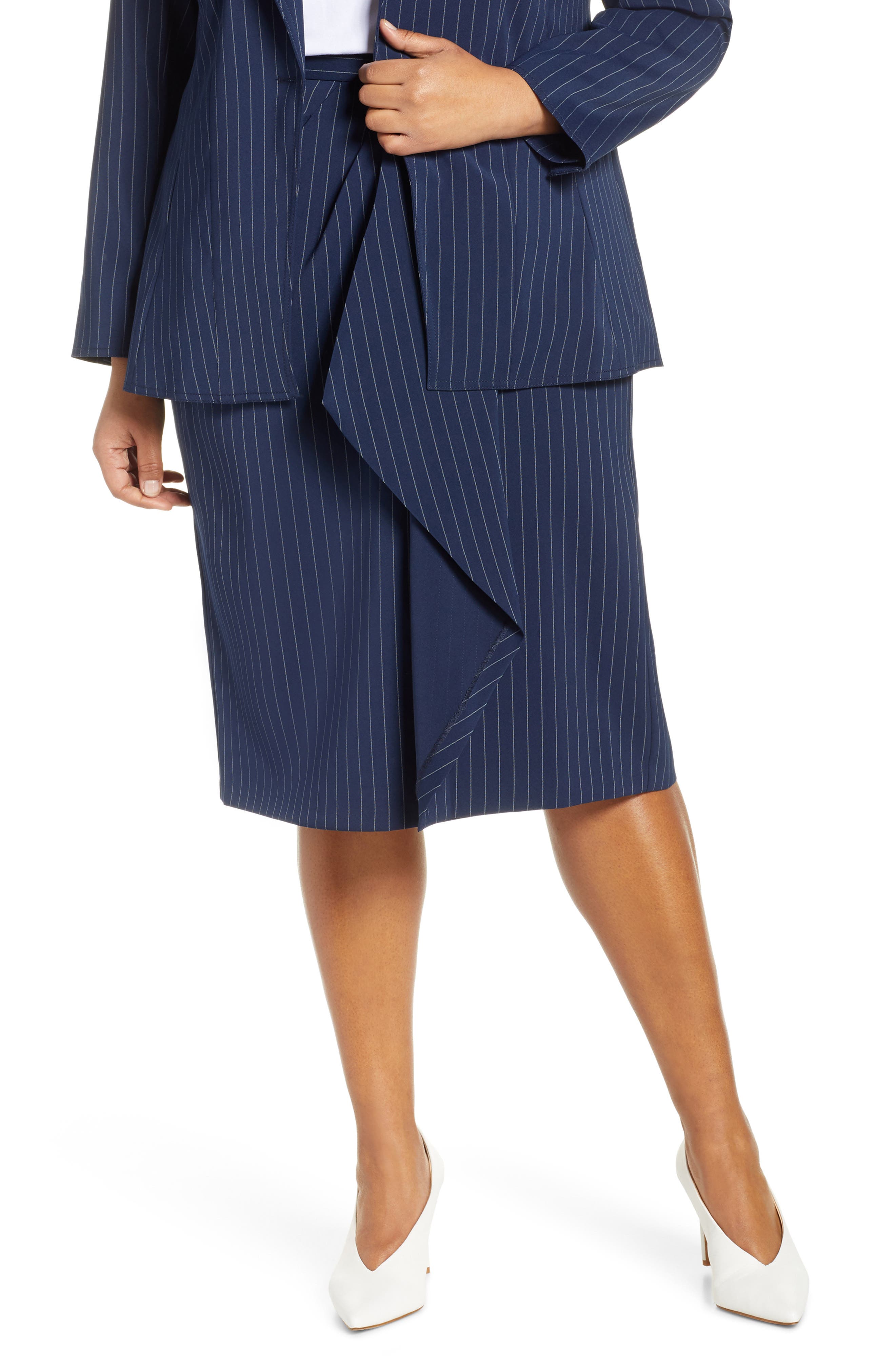 Plus Size Jason Wu X Eloquii Asymmetrical Drape Pencil Skirt, White