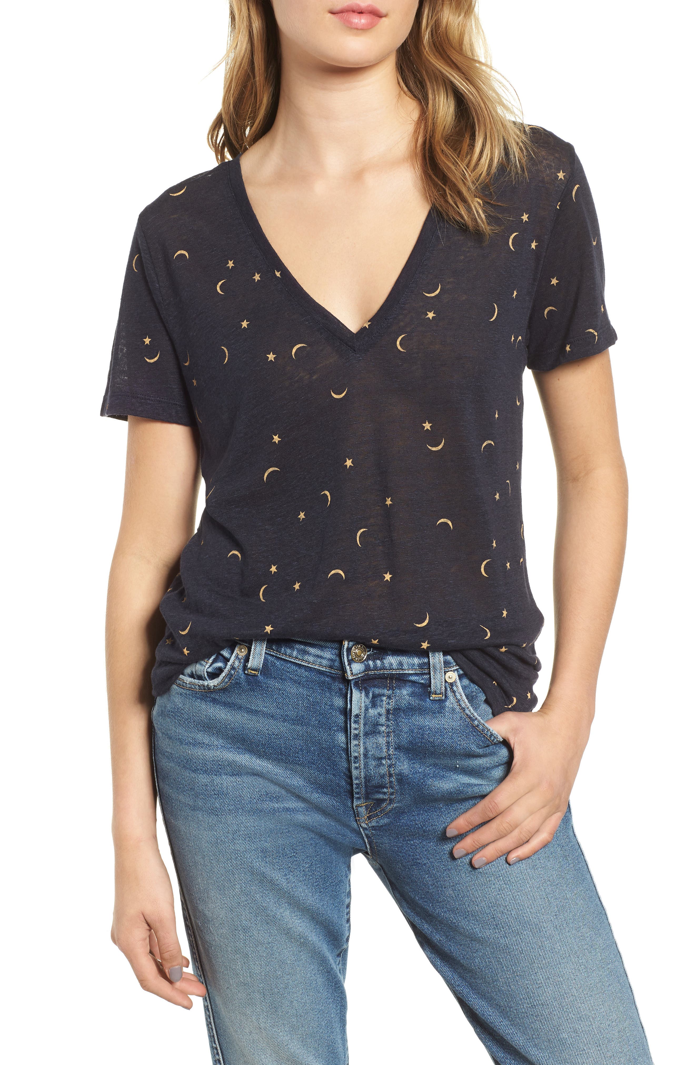 Rails Cara V-Neck Slub Knit Tee, Blue