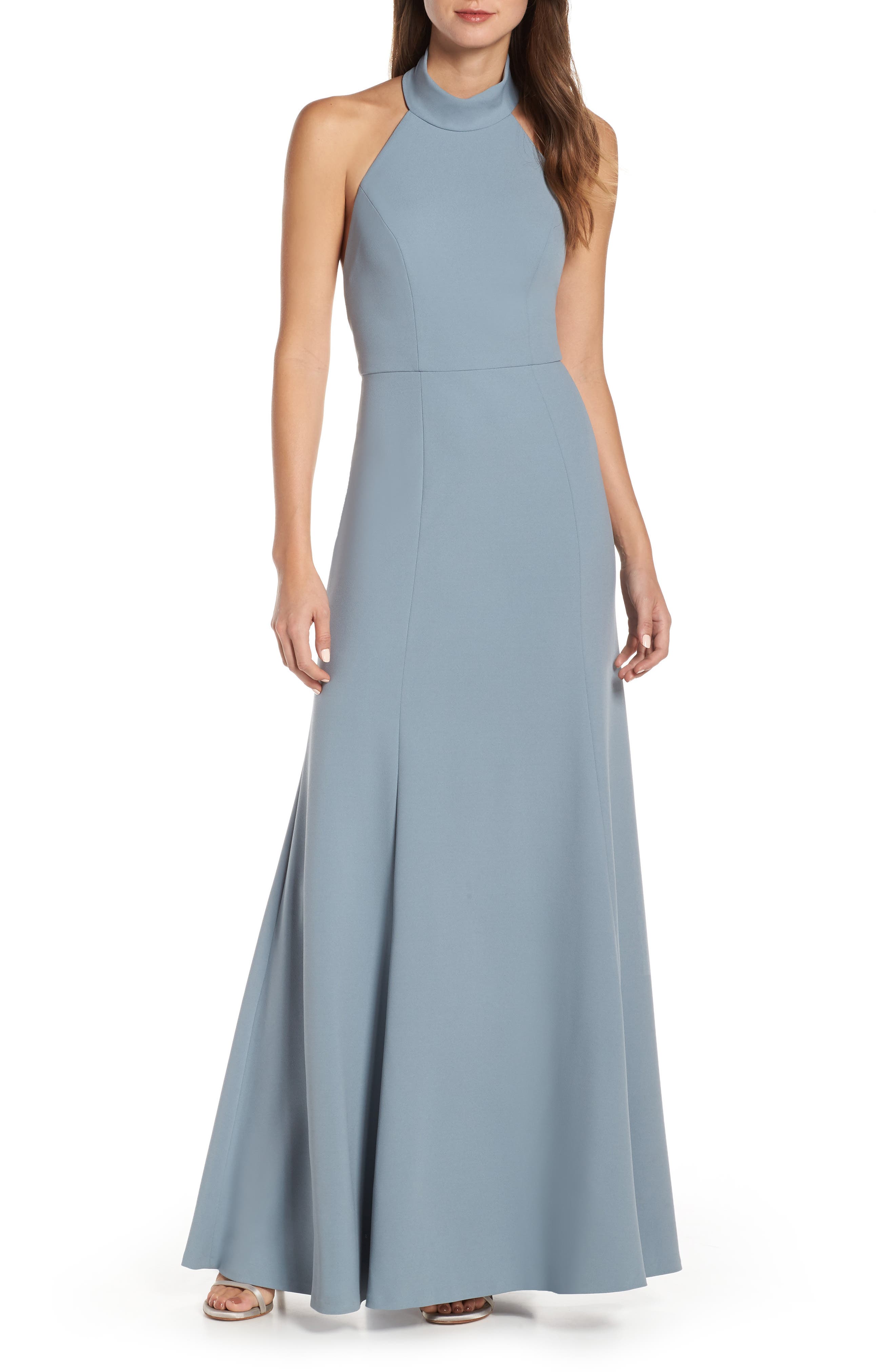 Jenny Yoo Petra Halter Crepe Evening Dress, Blue