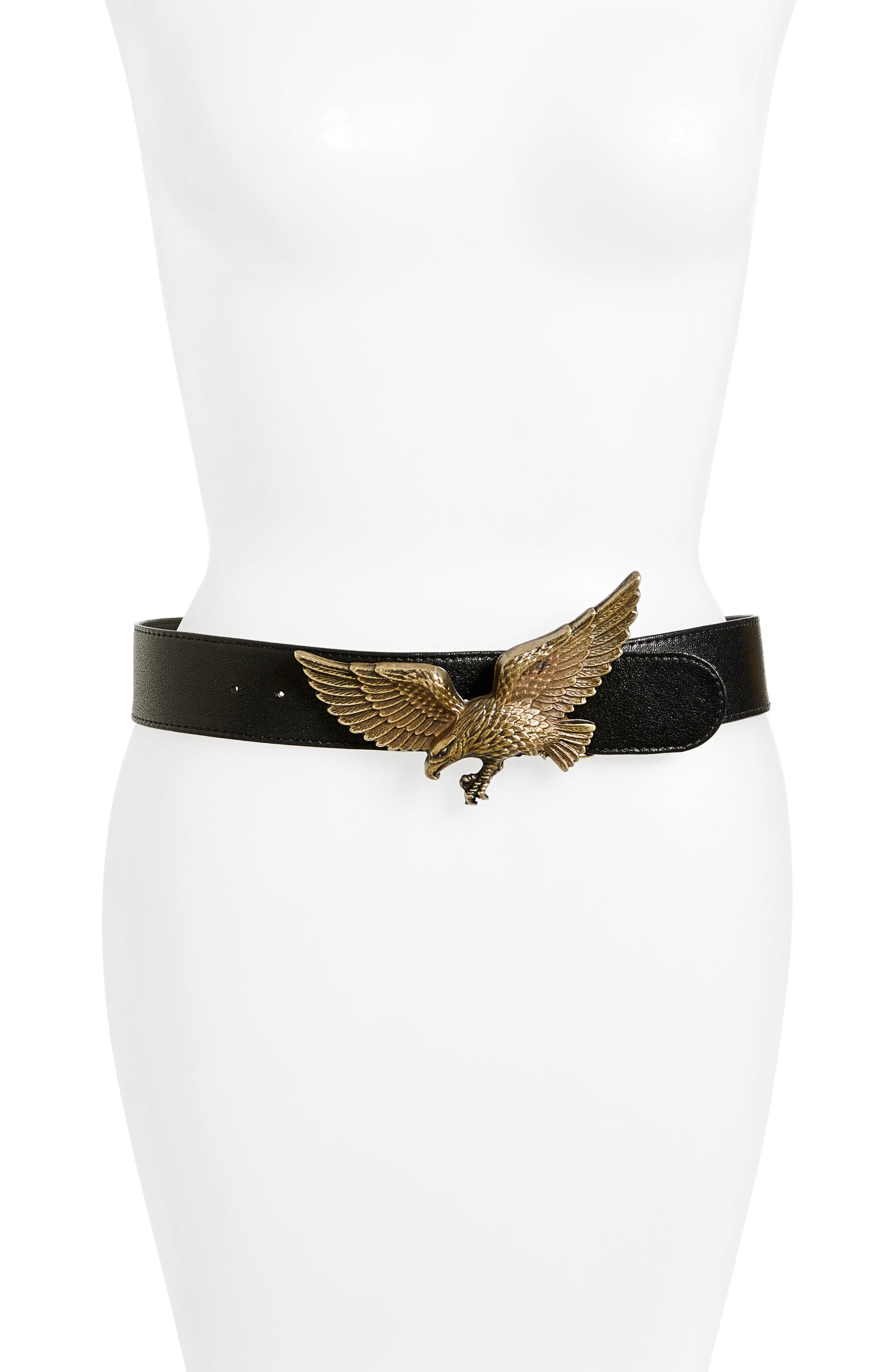 Raina Eagle Leather Belt, Black