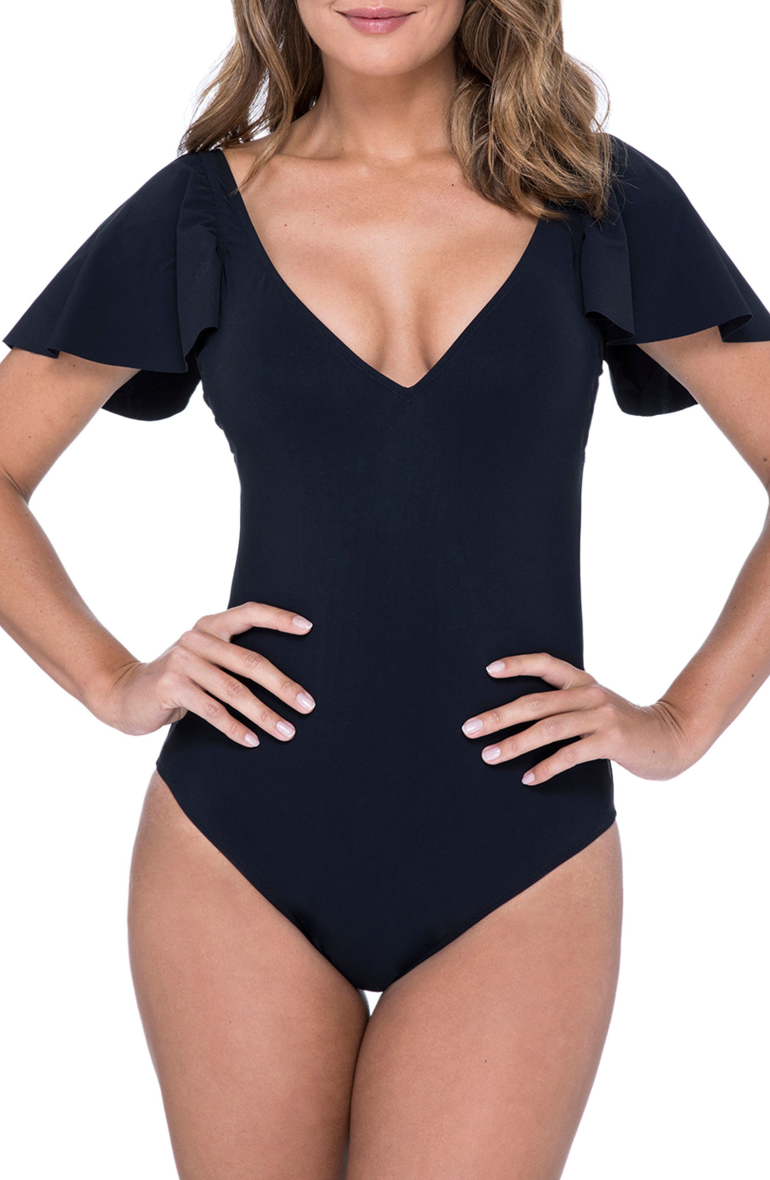 Profile By Gottex V-Neck Short Sleeve One-Piece Swimsuit