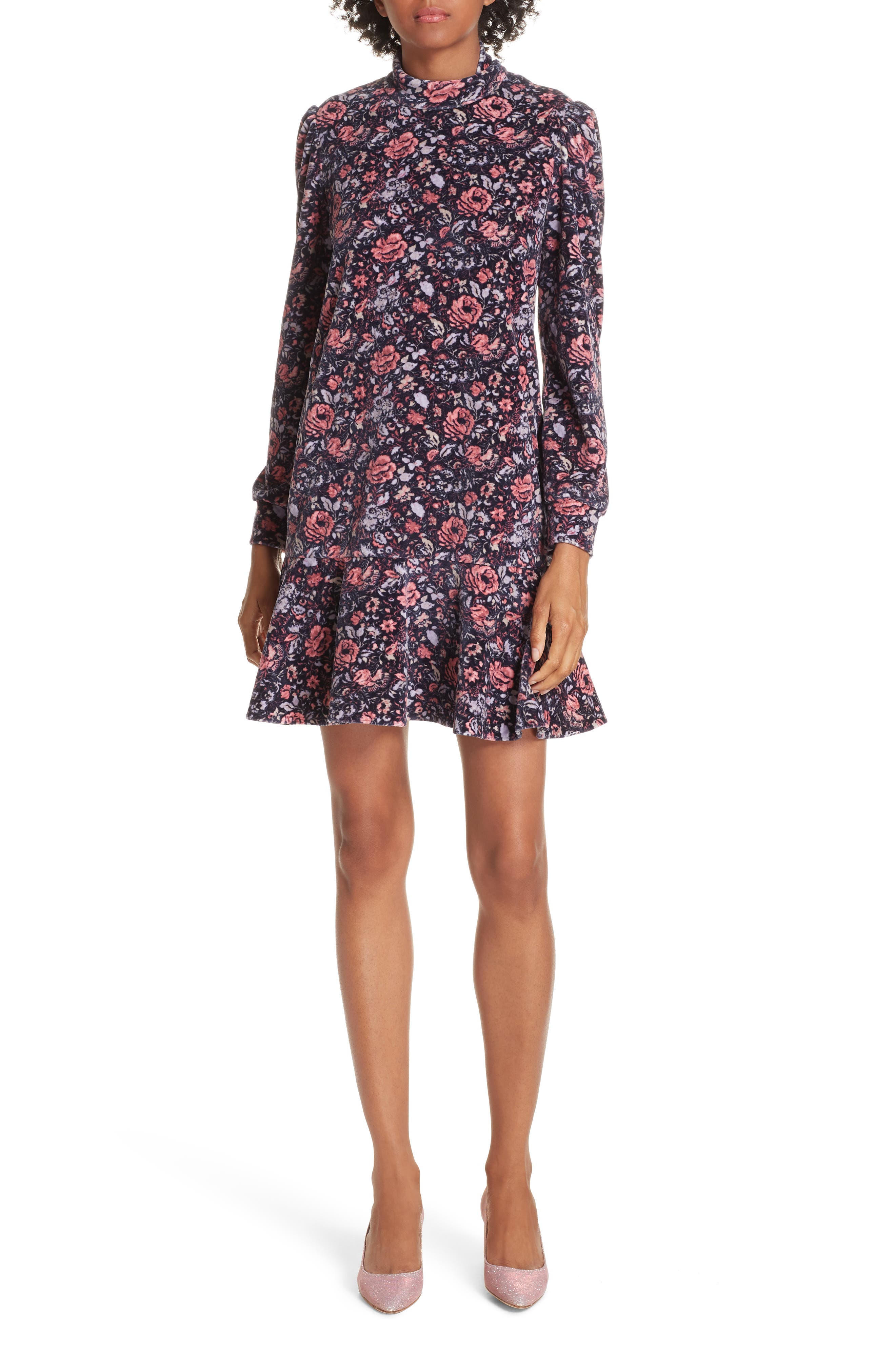 La Vie Rebecca Taylor Floral Velour Fit & Flare Dress