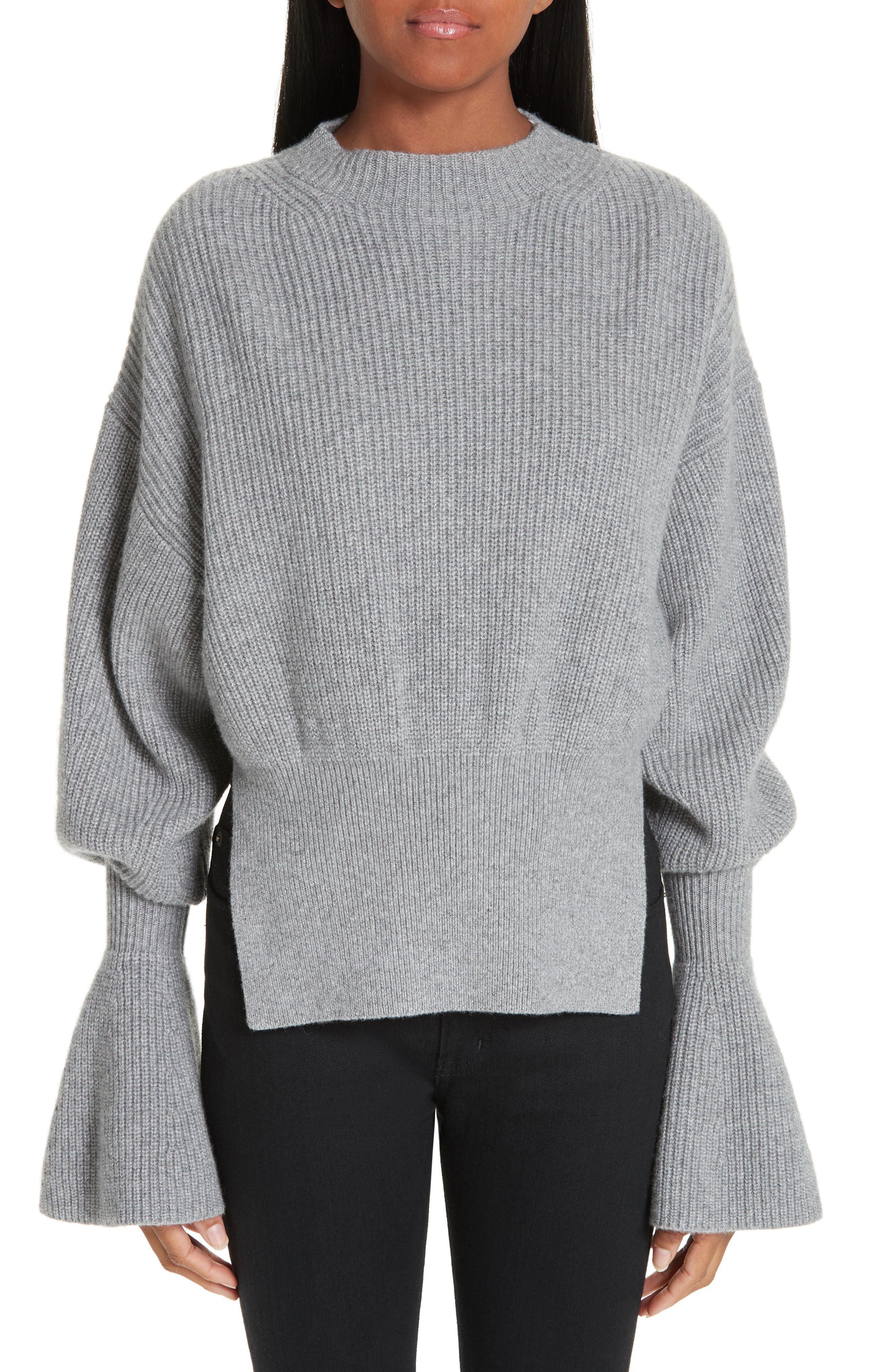 Alexander Wang Side Split Merino Wool & Cashmere Blend Sweater, Grey
