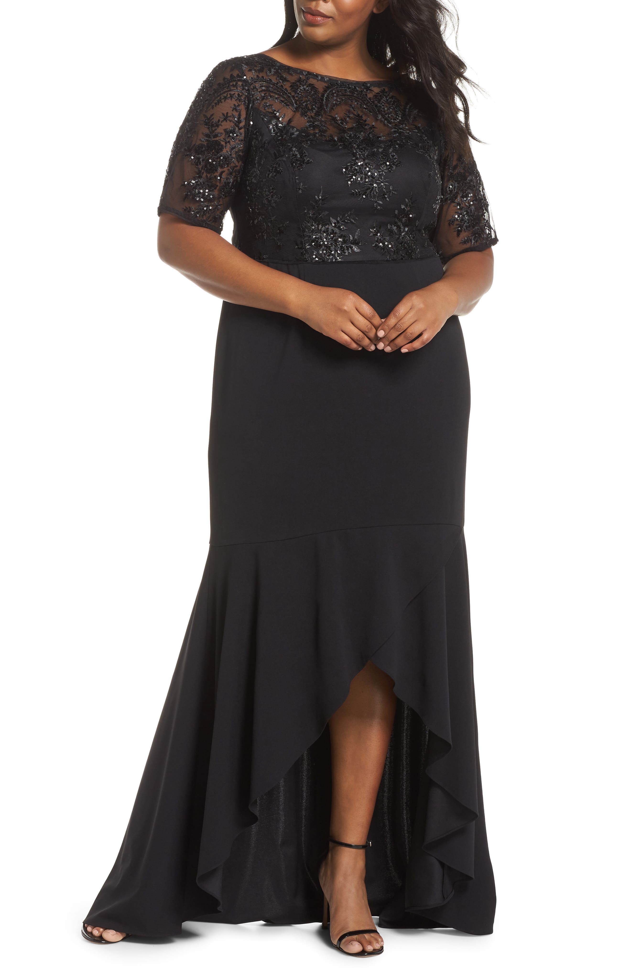 Plus Size Adrianna Papell Sequin Bodice High/low Gown, Black