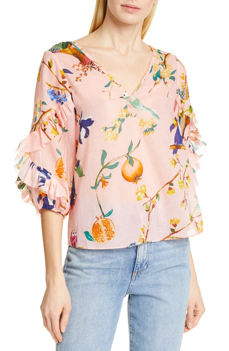 Tanya Taylor Tops MARGARITA RUFFLE SLEEVE COTTON BLOUSE