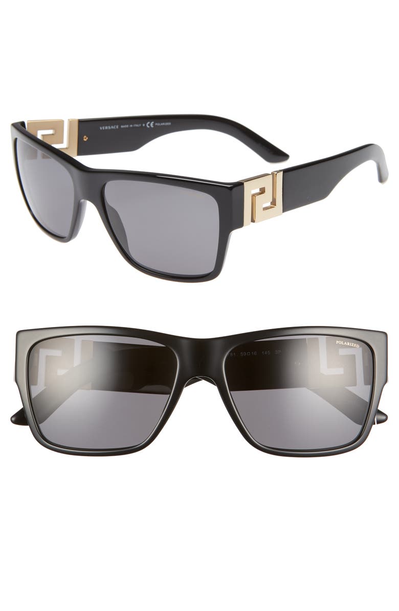 Versace 59mm Polarized Square Sunglasses In Black/ Grey Polar | ModeSens