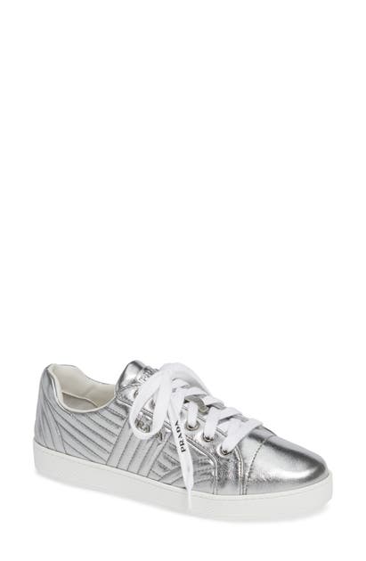 Prada Quilted Leather Sneaker In Silver