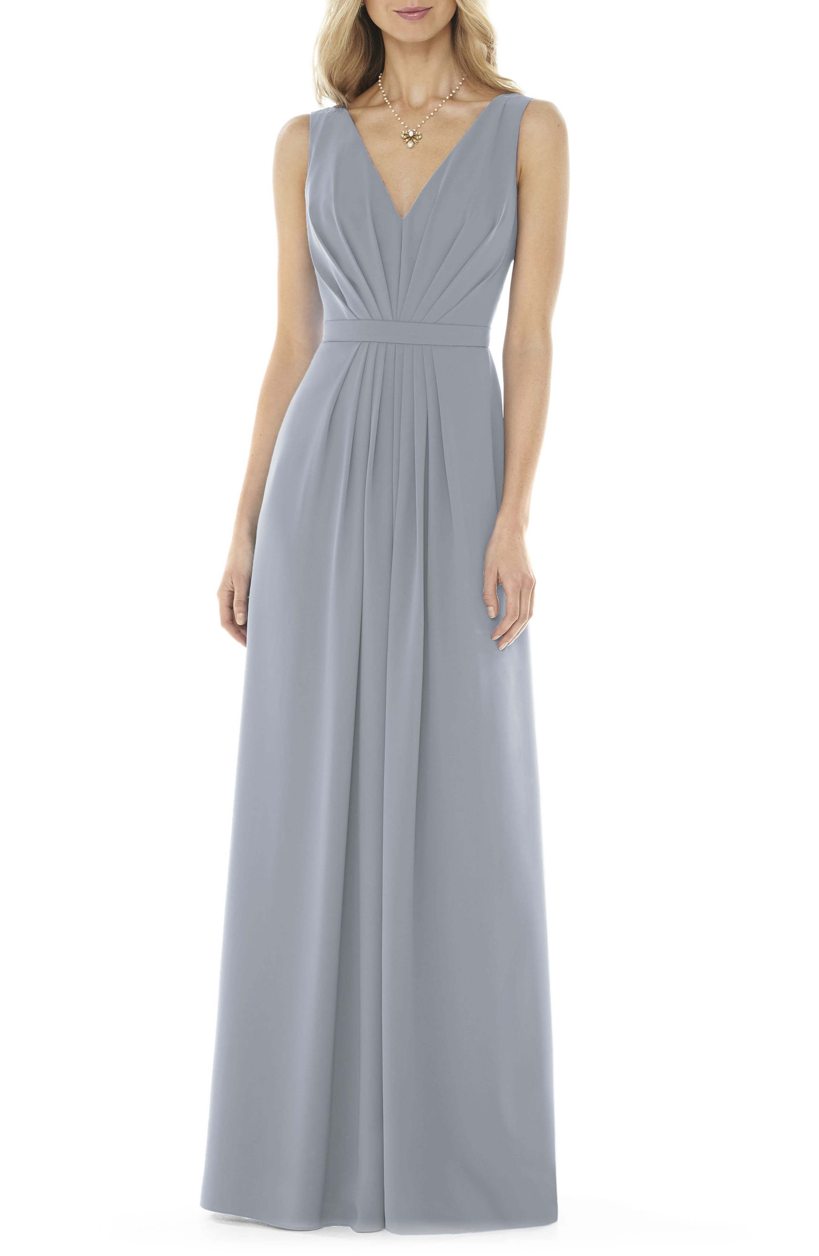 Social Bridesmaids V-Neck Georgette Gown, Grey