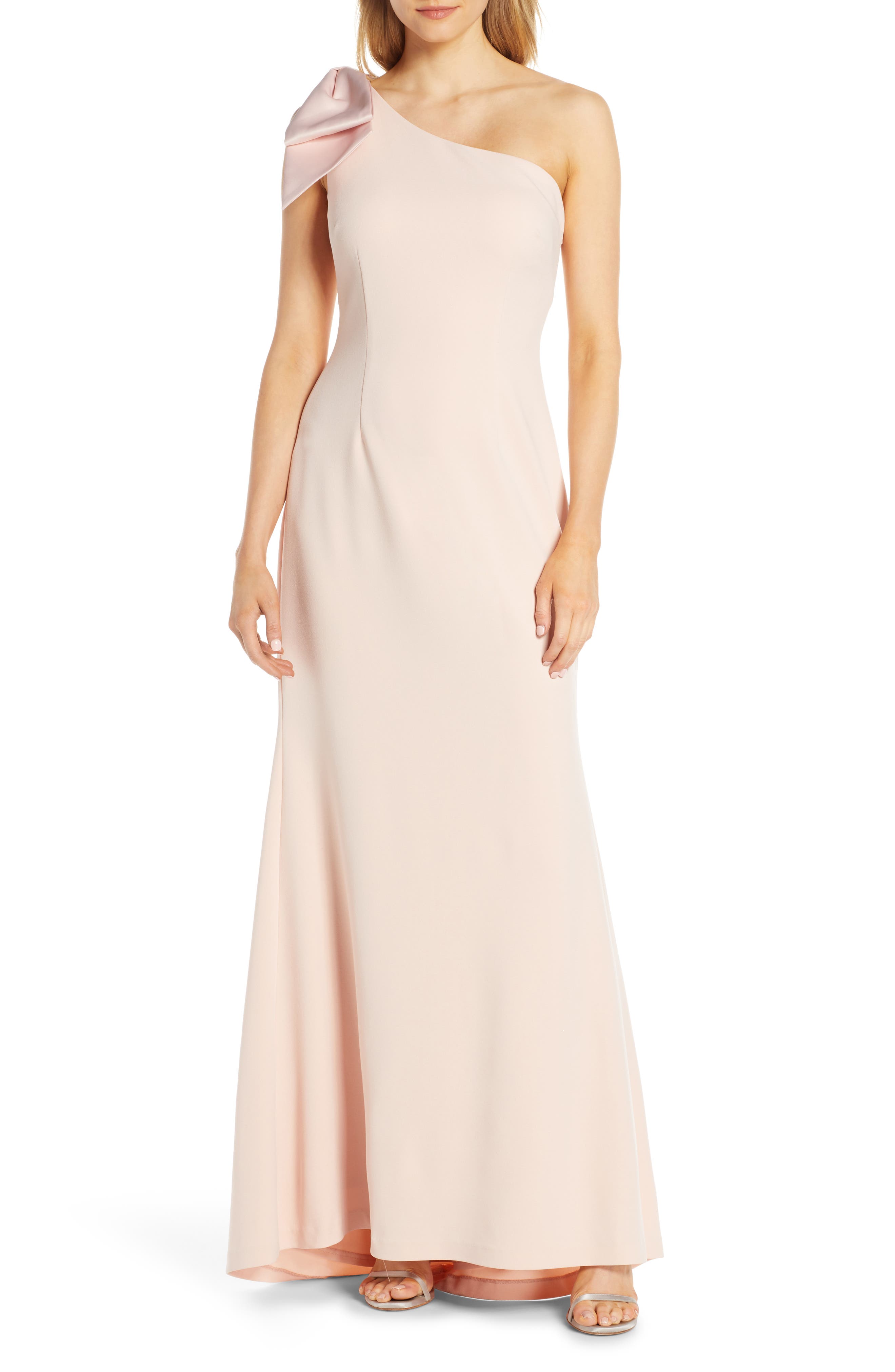 Petite Eliza J One-Shoulder A-Line Gown, Pink