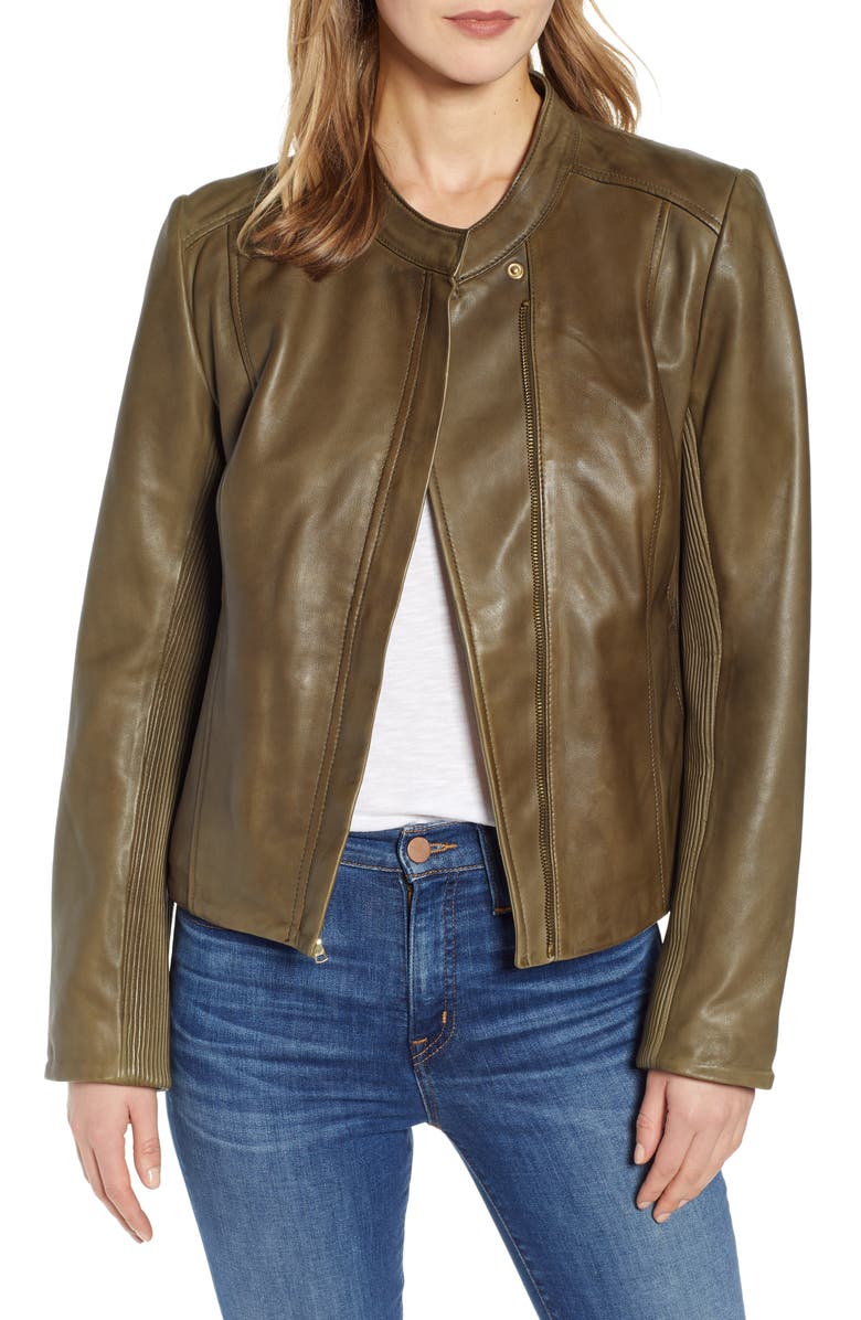 Cole Haan Lambskin Leather Jacket Nordstrom Cole Haan Lambskin Leather Jacket Main Color Moss
