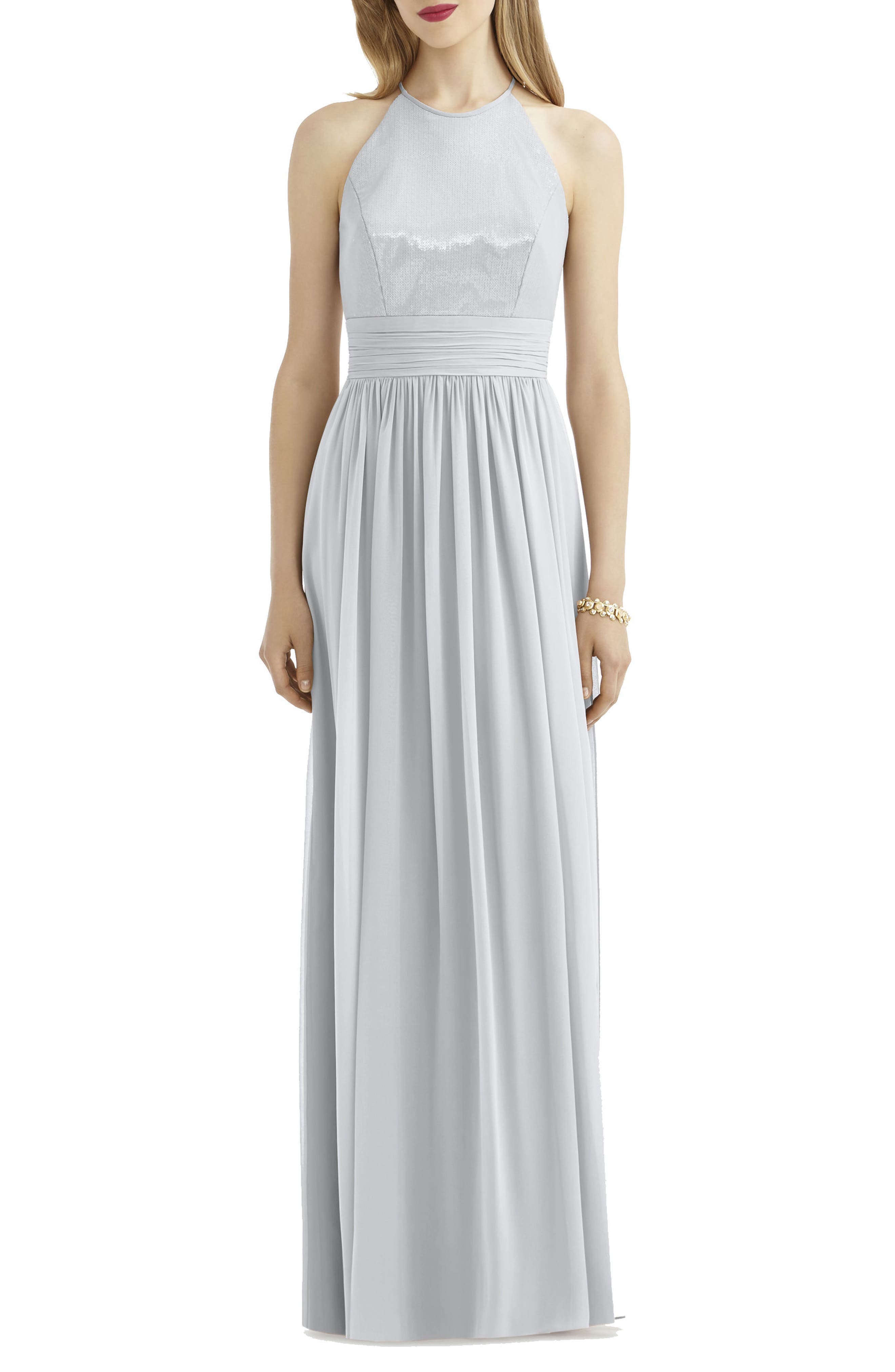 After Six Sequin Open Back Chiffon Gown, Grey