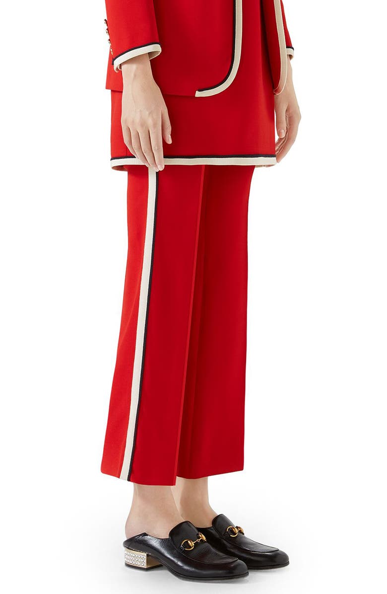 GUCCI SIDE STRIPE STRETCH CADY CROP FLARE PANTS,524709ZKR01