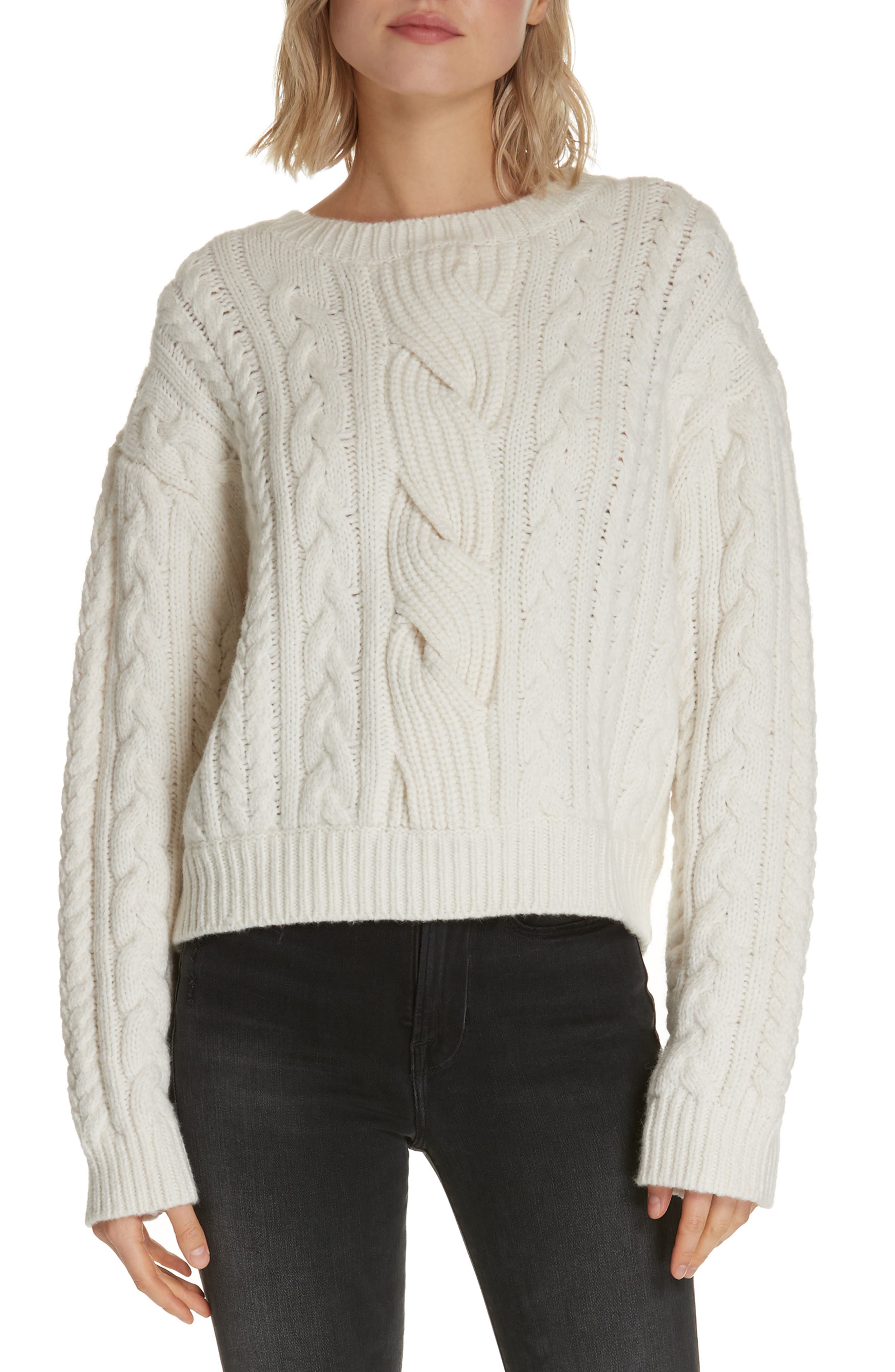 Frame Cable Knit Wool Blend Sweater, Ivory