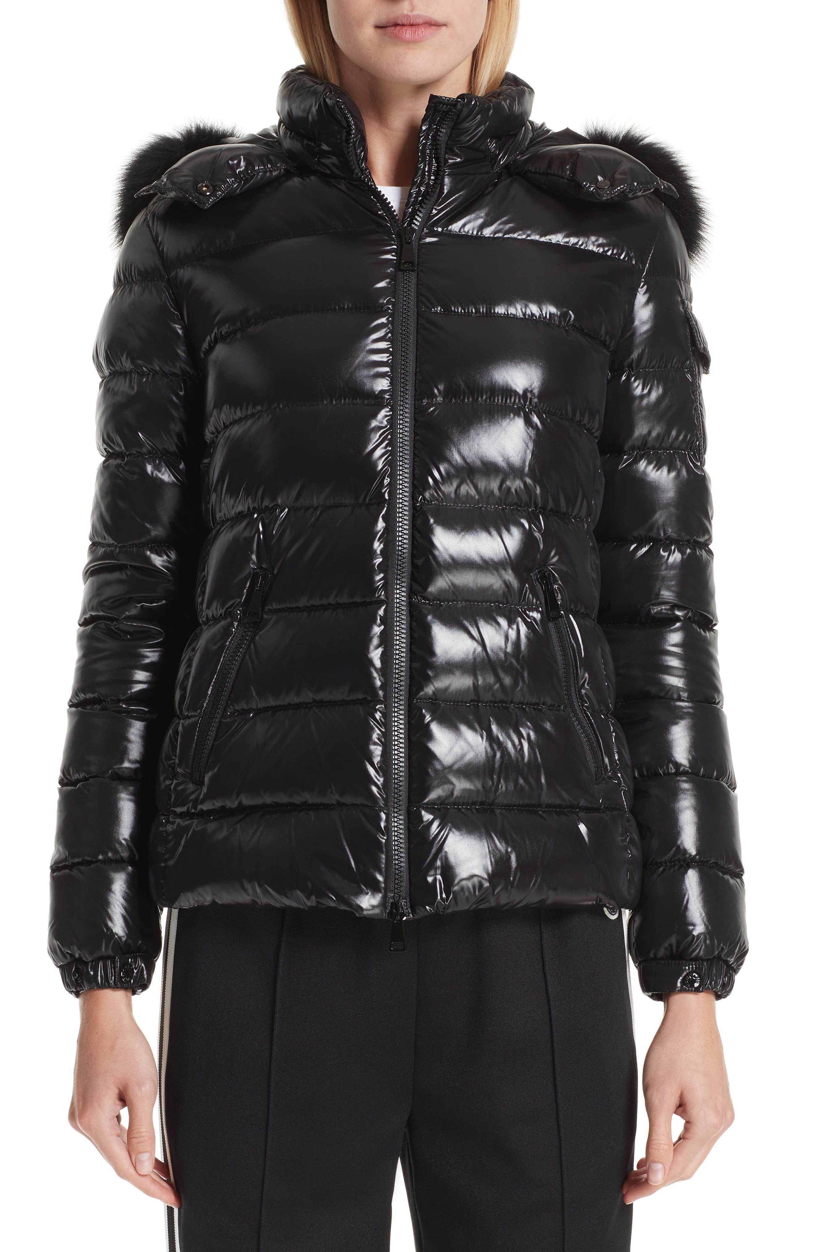 Moncler Badyfur Down Puffer Jacket With Detachable Genuine Fox Fur Trim, Black