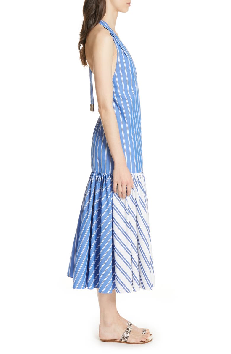 TIBI VIVIAN STRIPE HALTER MIDI DRESS,S319VV1208