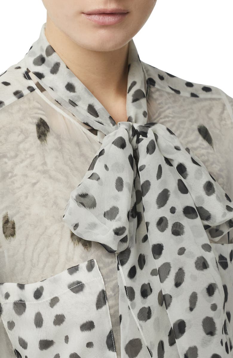 Burberry Animal-Print Tie-Neck Long-Sleeve Silk Blouse In Black