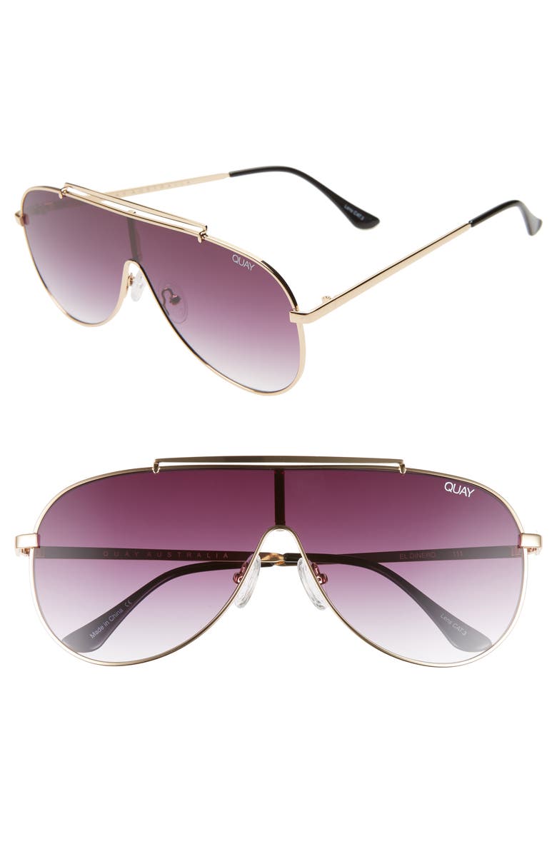 Quay Sunglasses X JLO EL DINERO 55MM AVIATOR SHIELD SUNGLASSES - GOLD/ PURPLE FADE