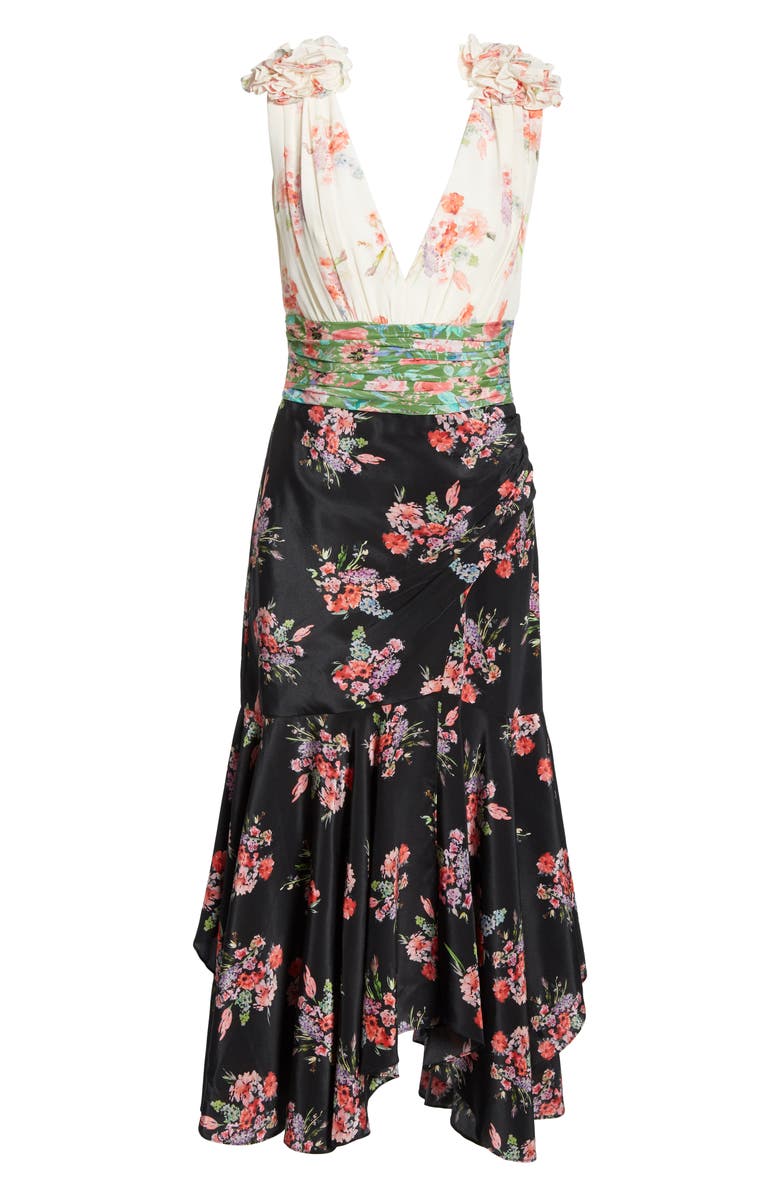 Amur Lolly Color-Blocked Floral Silk Dress In White Green Black | ModeSens