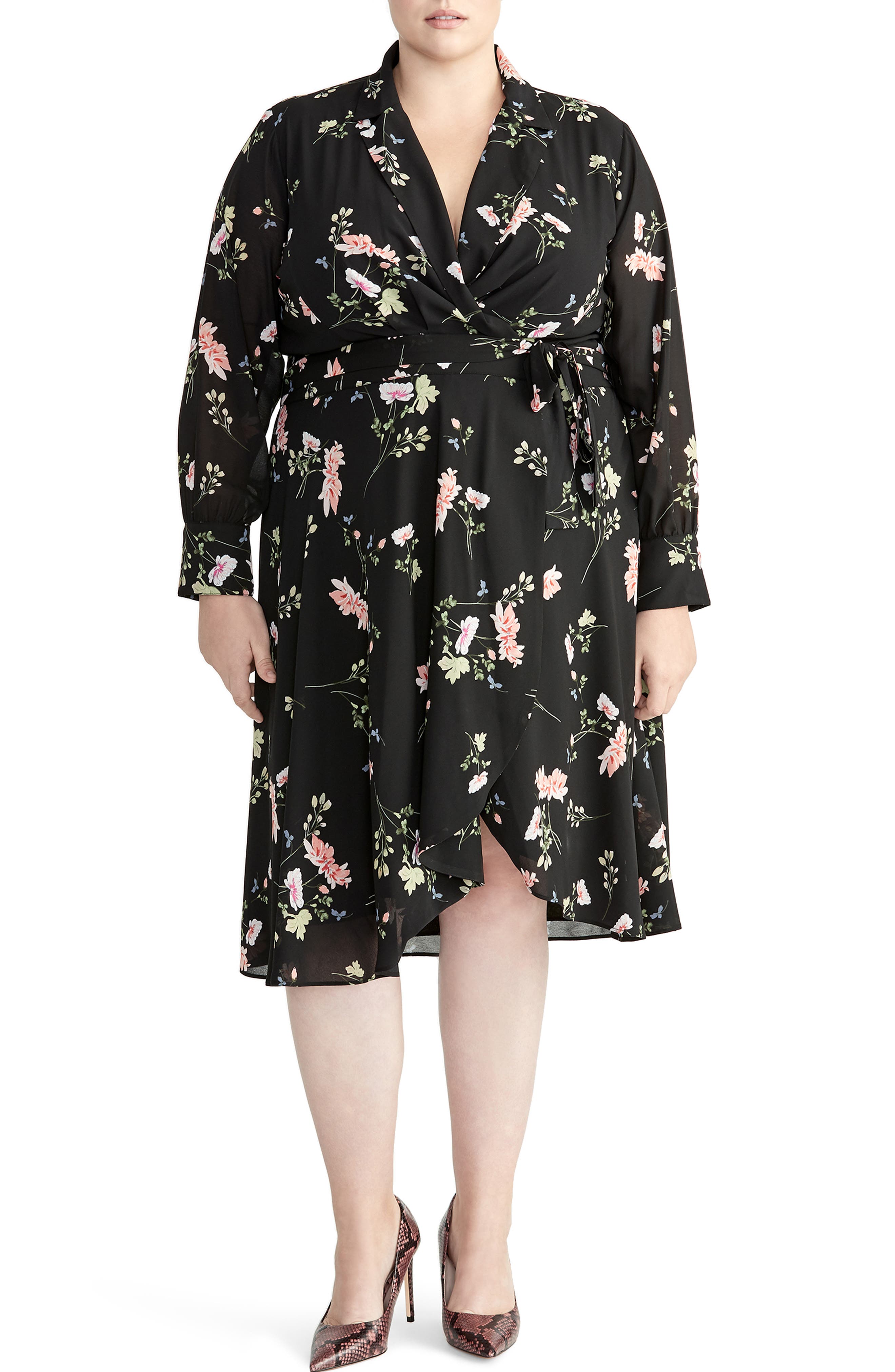 Plus Size Rachel Roy Collection Floral Cascade Wrap Dress, Black