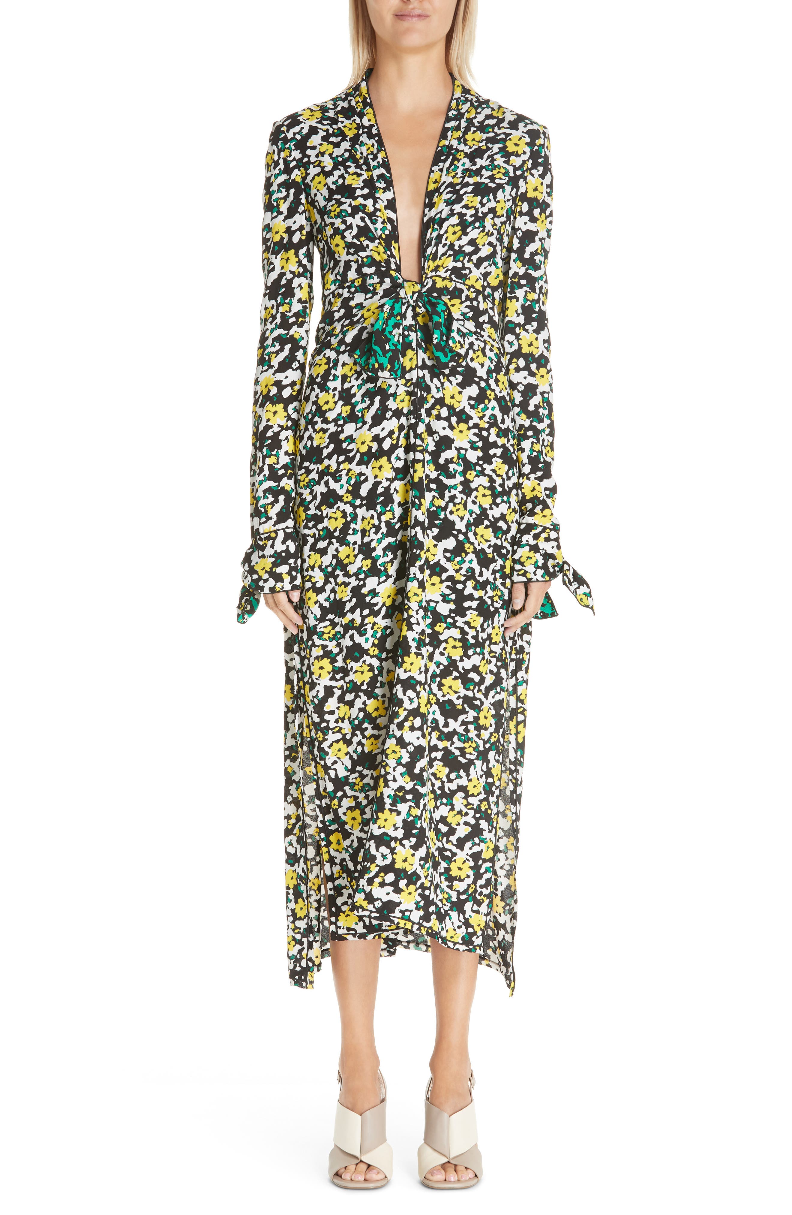 Proenza Schouler Floral Print Knotted Midi Dress, White