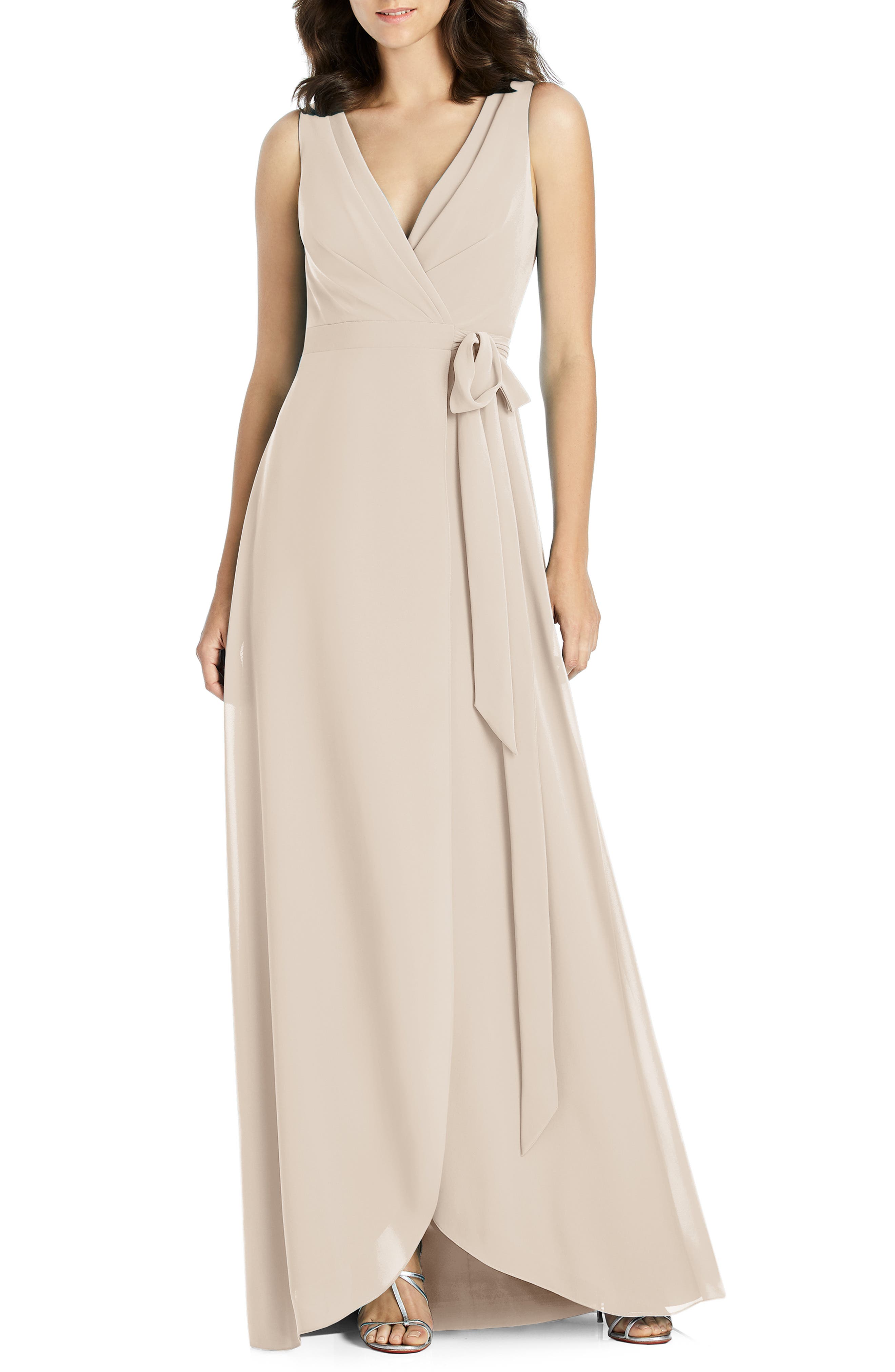 Jenny Packham Chiffon Wrap Evening Dress, Beige