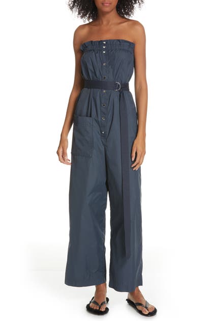 Tibi Suits BELTED WIDE LEG NYLON JUMPSUIT WITH REMOVABLE STRAPS
