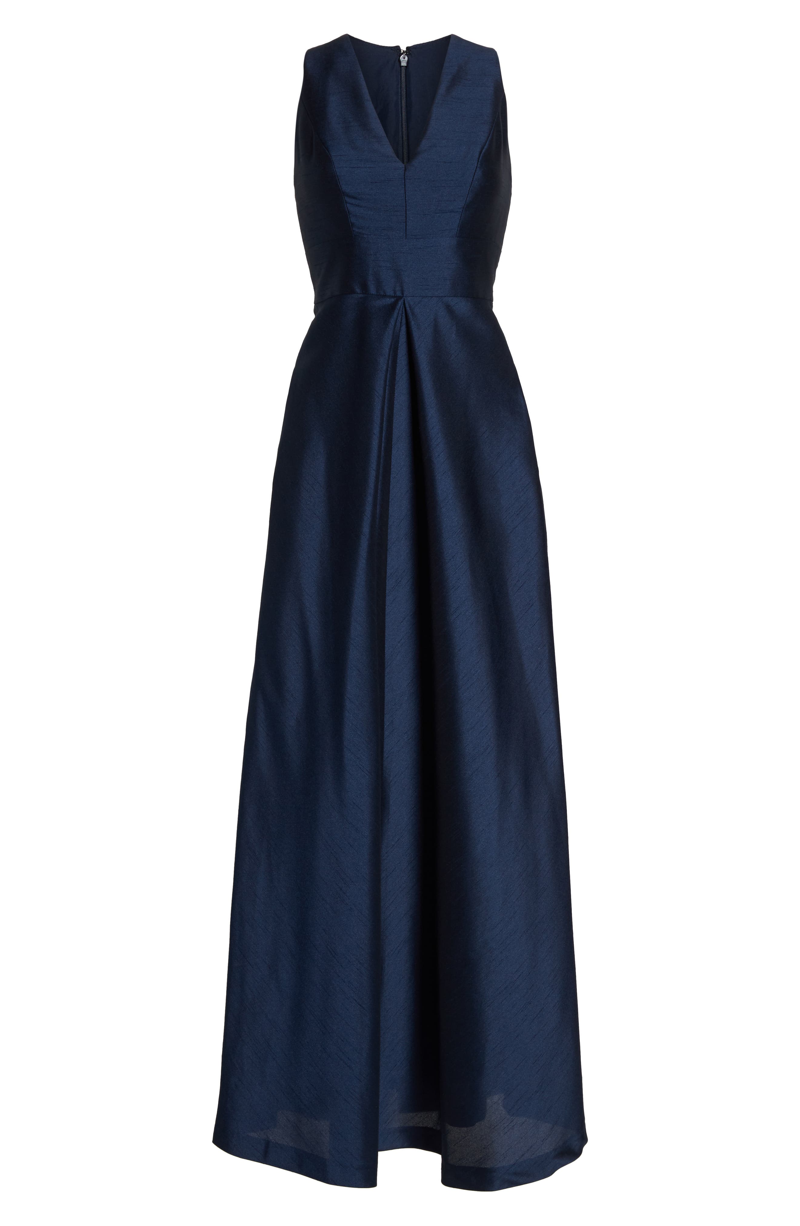 Plus Size Alfred Sung V-Neck Dupioni Evening Gown, Blue