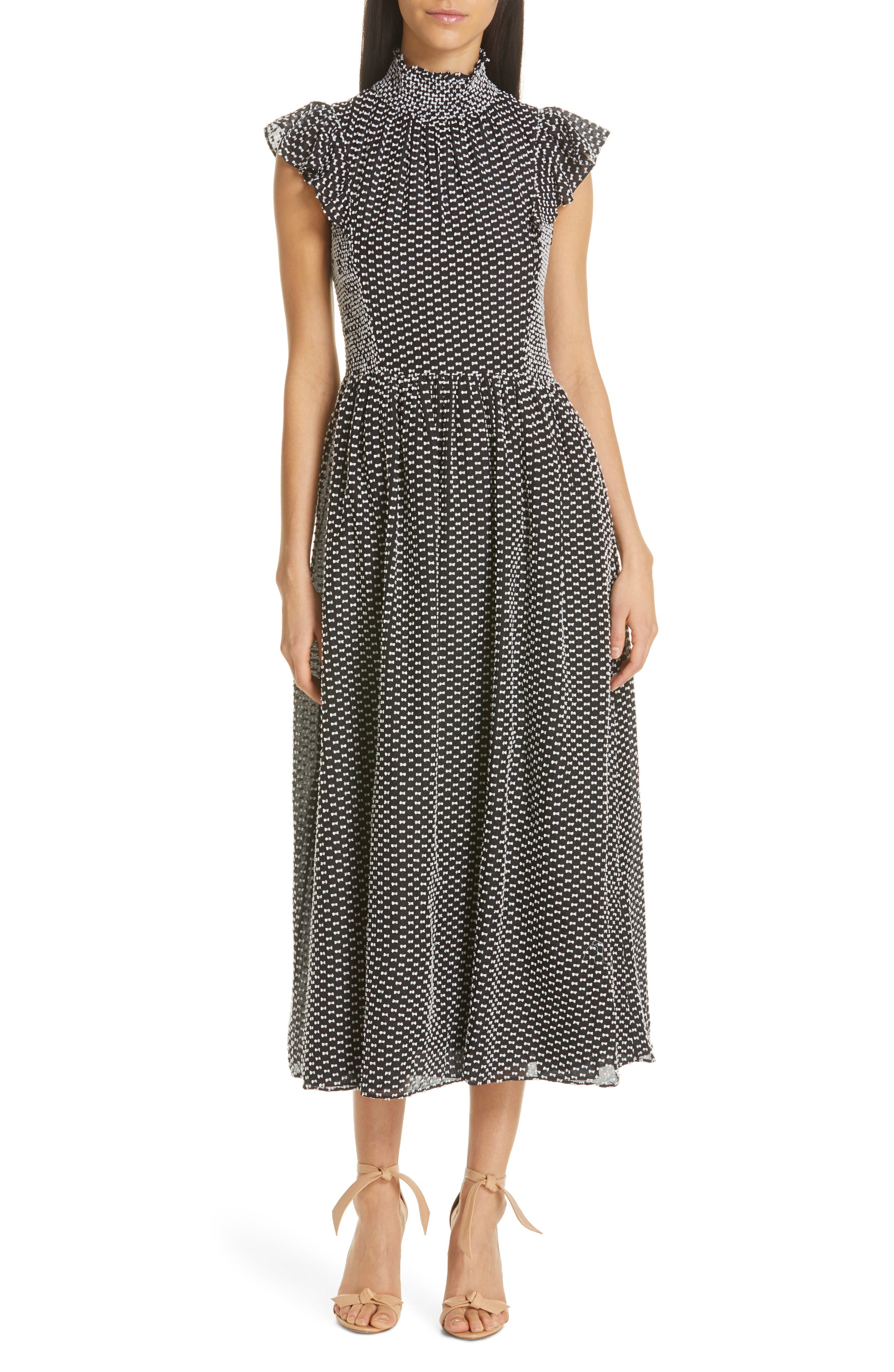 Kate Spade New York Clip Dot Midi Dress, Black