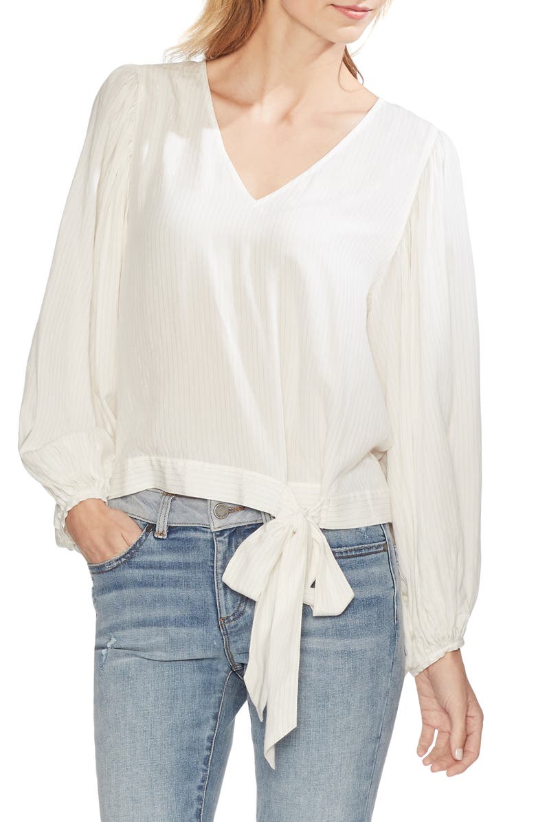 Vince Camuto Tops METALLIC PINSTRIPE TIE WAIST BLOUSE