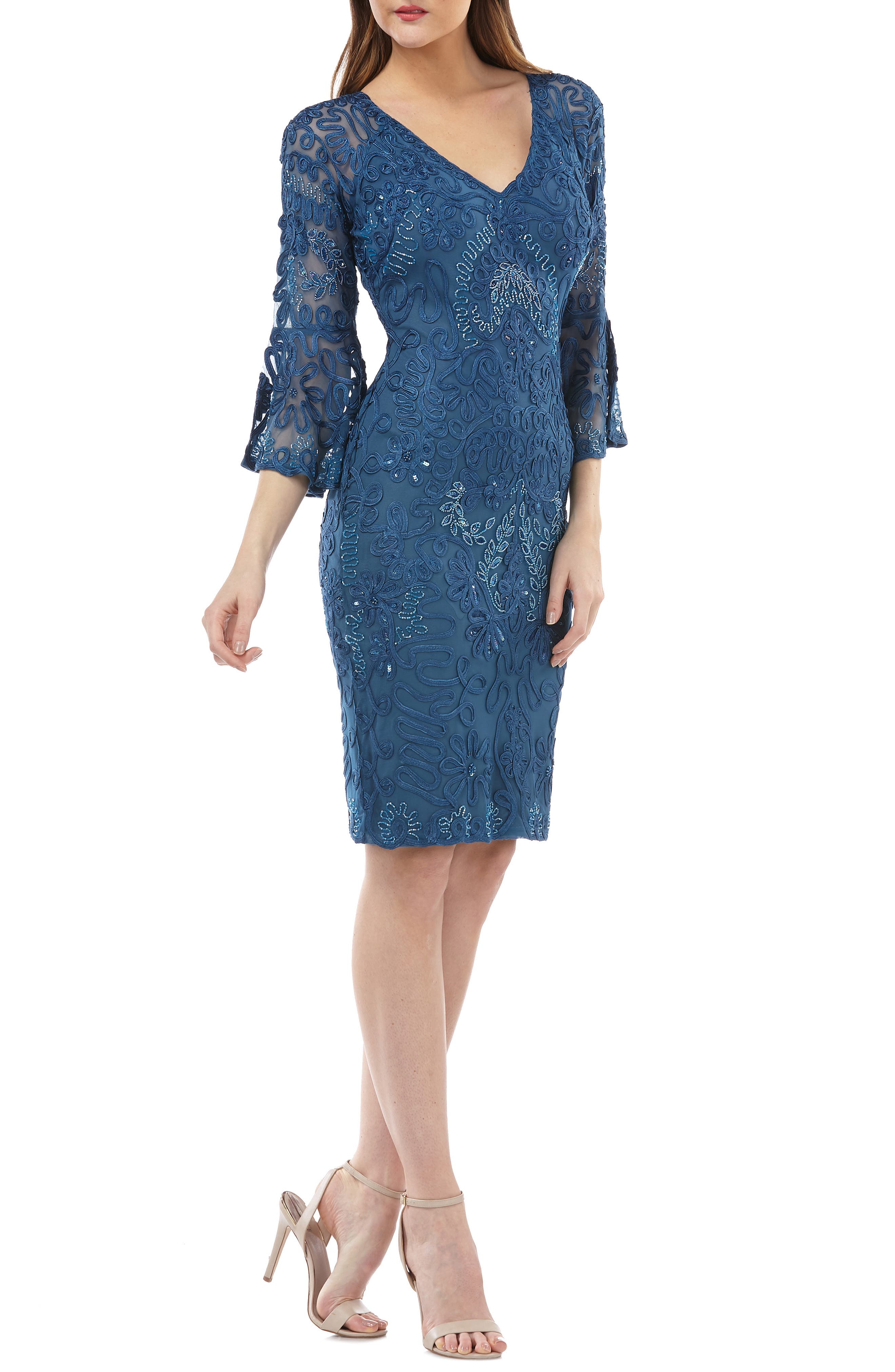 Js Collections Bell Sleeve Bead & Soutache Cocktail Dress
