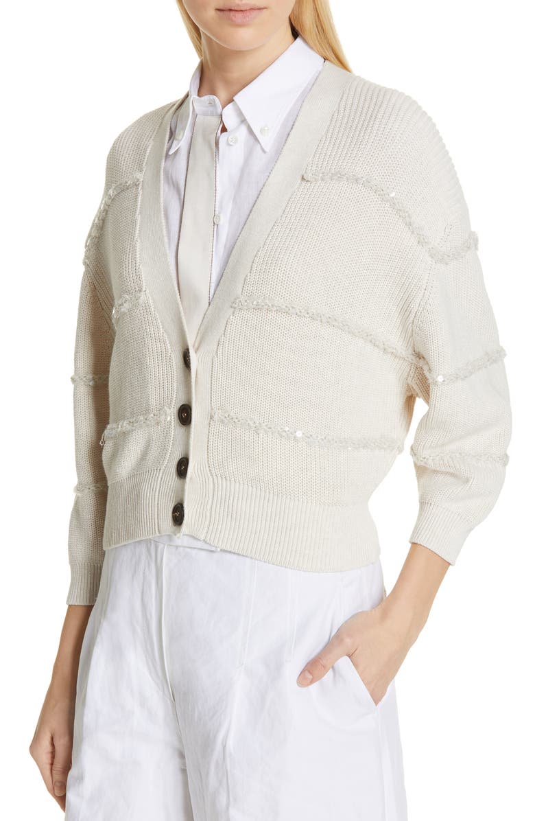 Brunello Cucinelli Tops TEXTURED SEQUIN STRIPE CROP CARDIGAN
