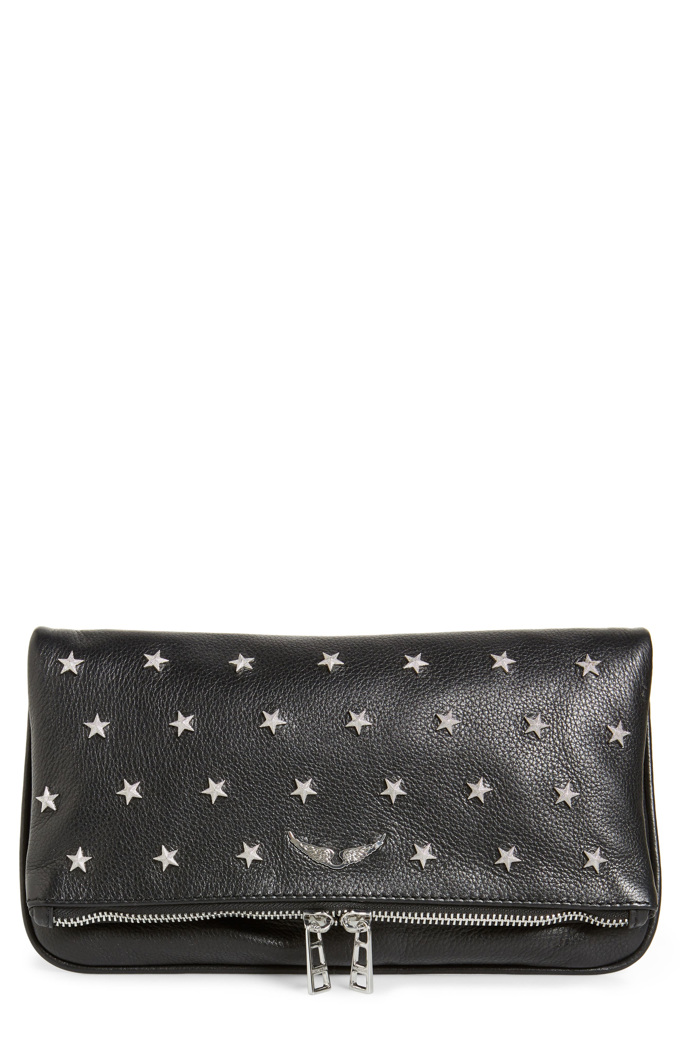 Zadig & Voltaire Rock Star Studded Leather Clutch Black In Noir